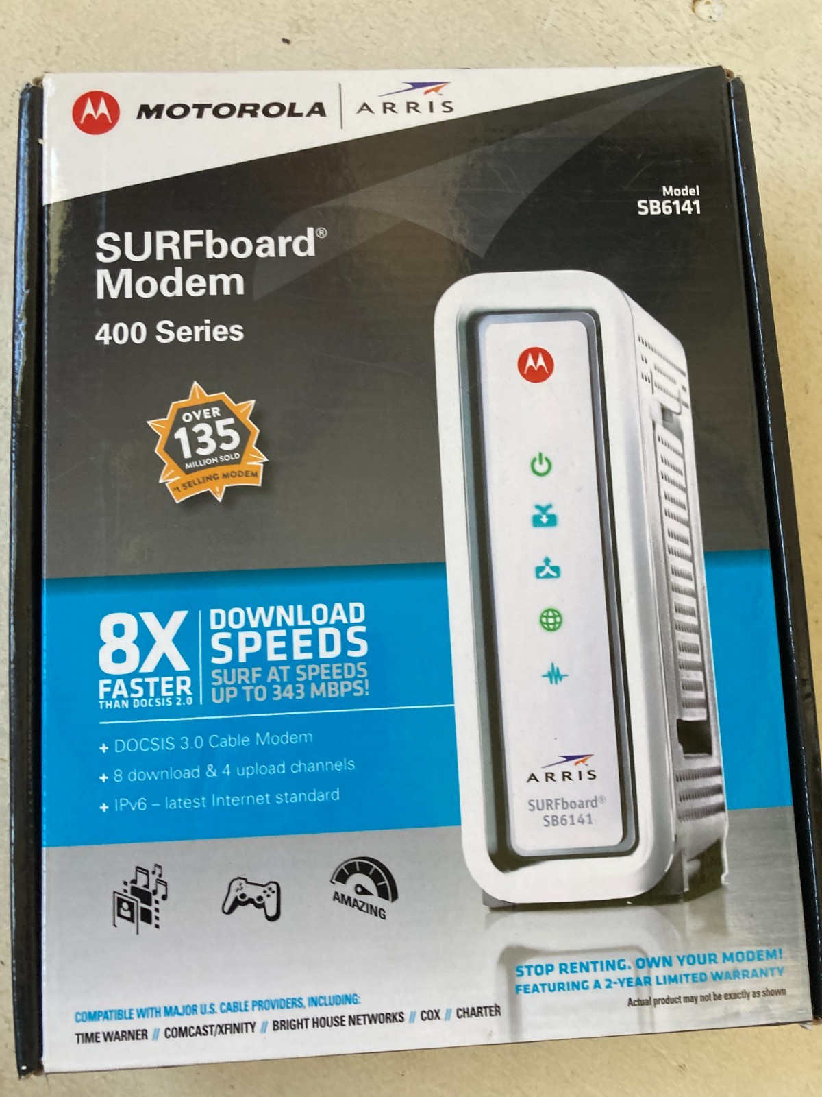 ARRIS / Motorola SurfBoard SB6141 DOCSIS 3.0 Cable Modem – White NOB