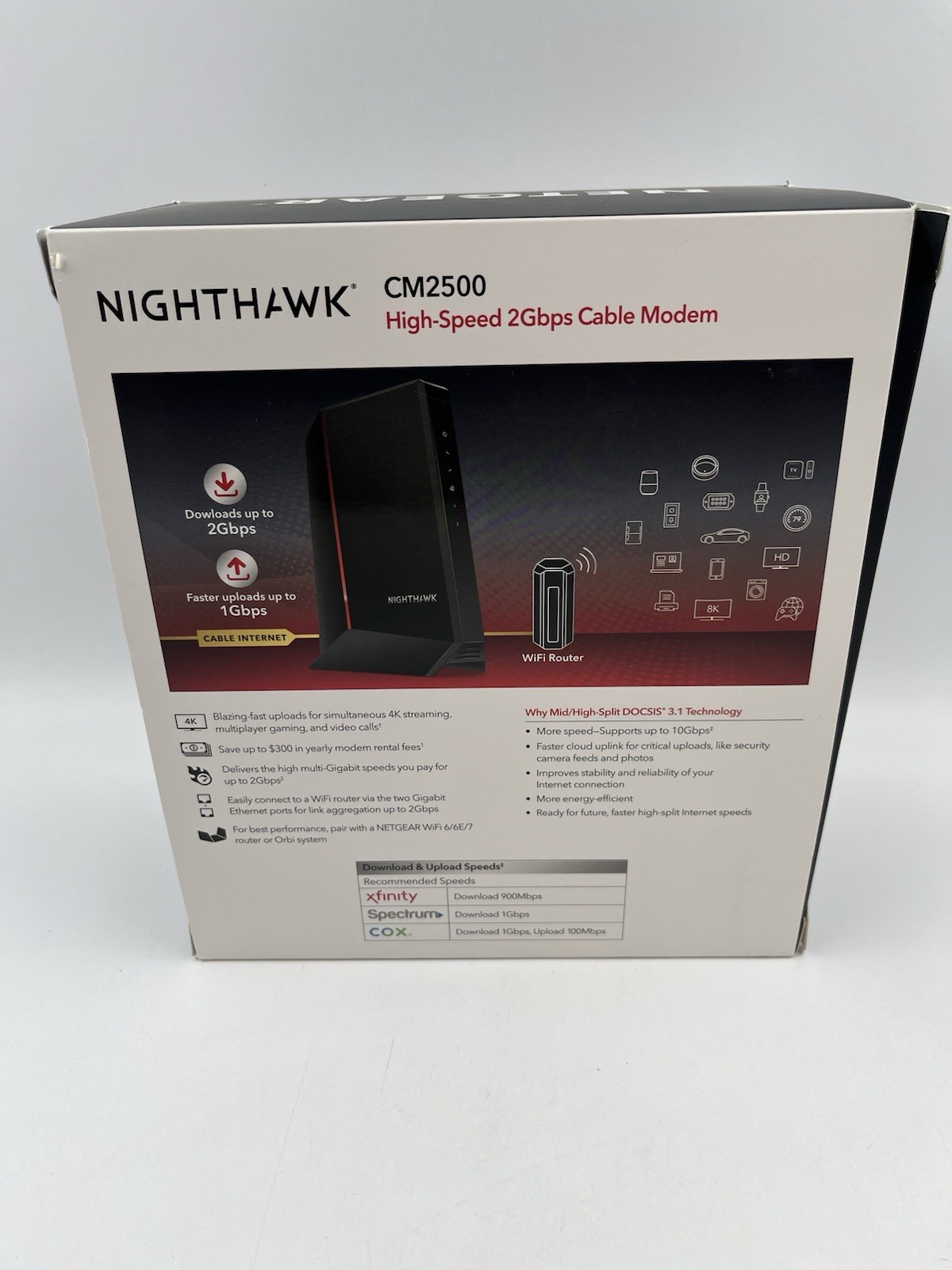 NETGEAR Nighthawk Mid/High-Split 2Gbps Internet Speed Cable Modem CM2500