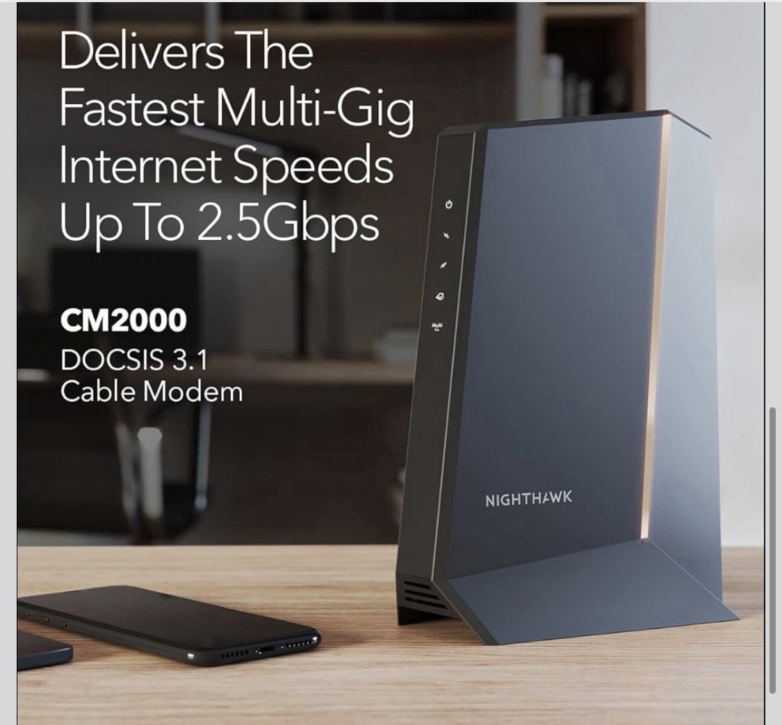 Netgear Nighthawk CM2000 2.5Gbps Multi Gig Internet Speed Cable Modem DOCSIS 3.1