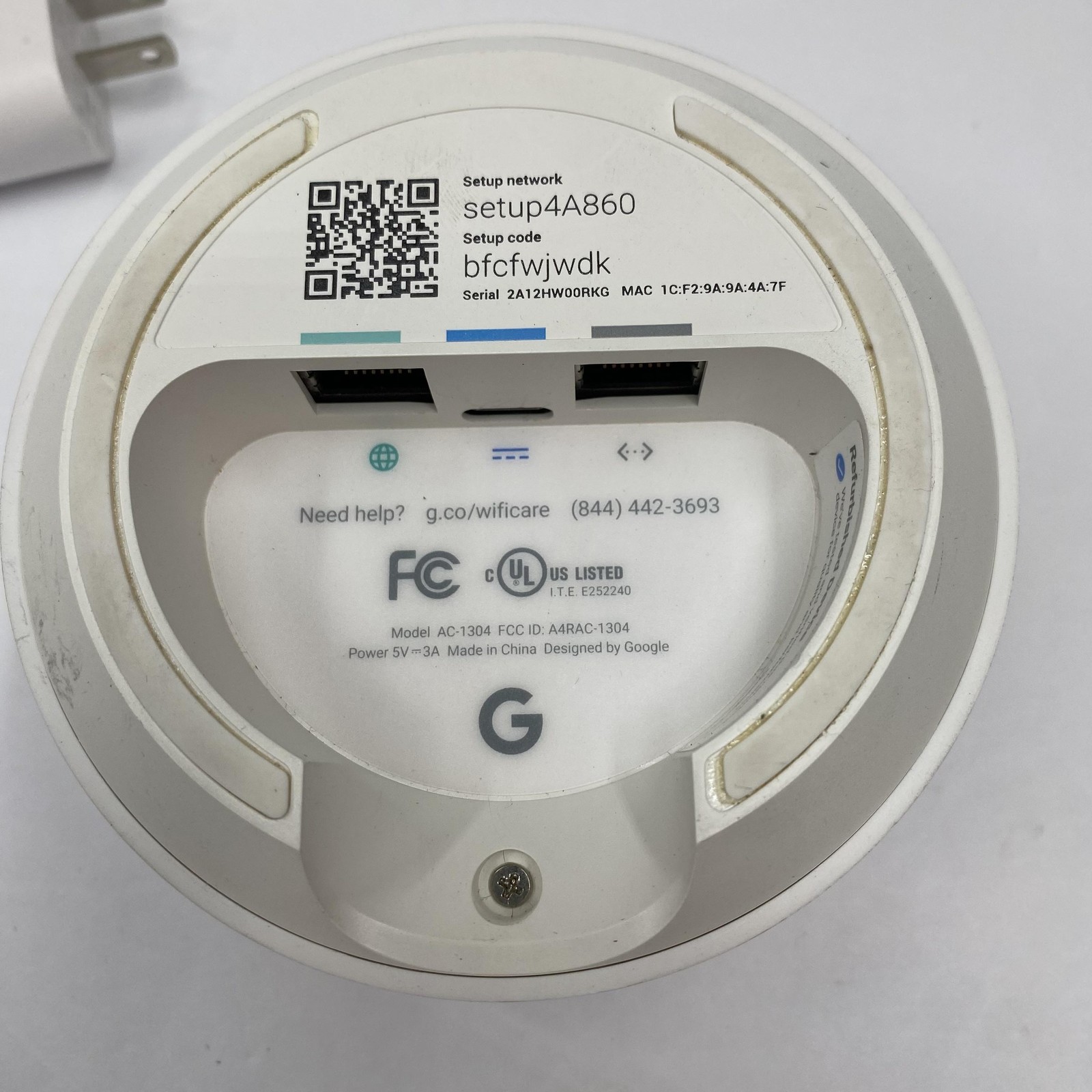 Google AC-1304 Router Dual-Band White 2 LAN Ports 1000Mbps Gigabit WiFi WORKS