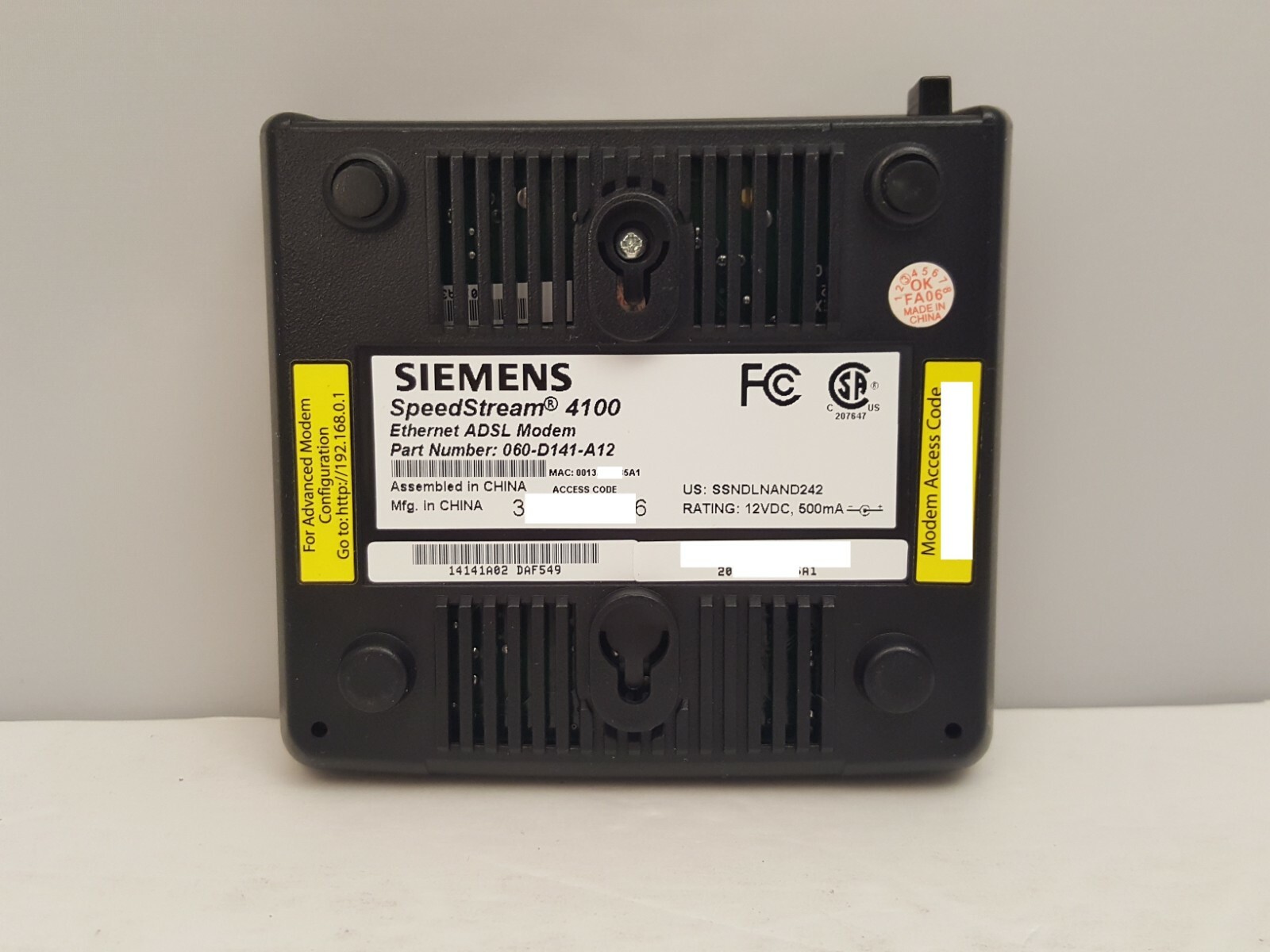 SBC / SIEMENS / Efficient Networks SpeedStream 4100 1 Port Ethernet ADSL Modem