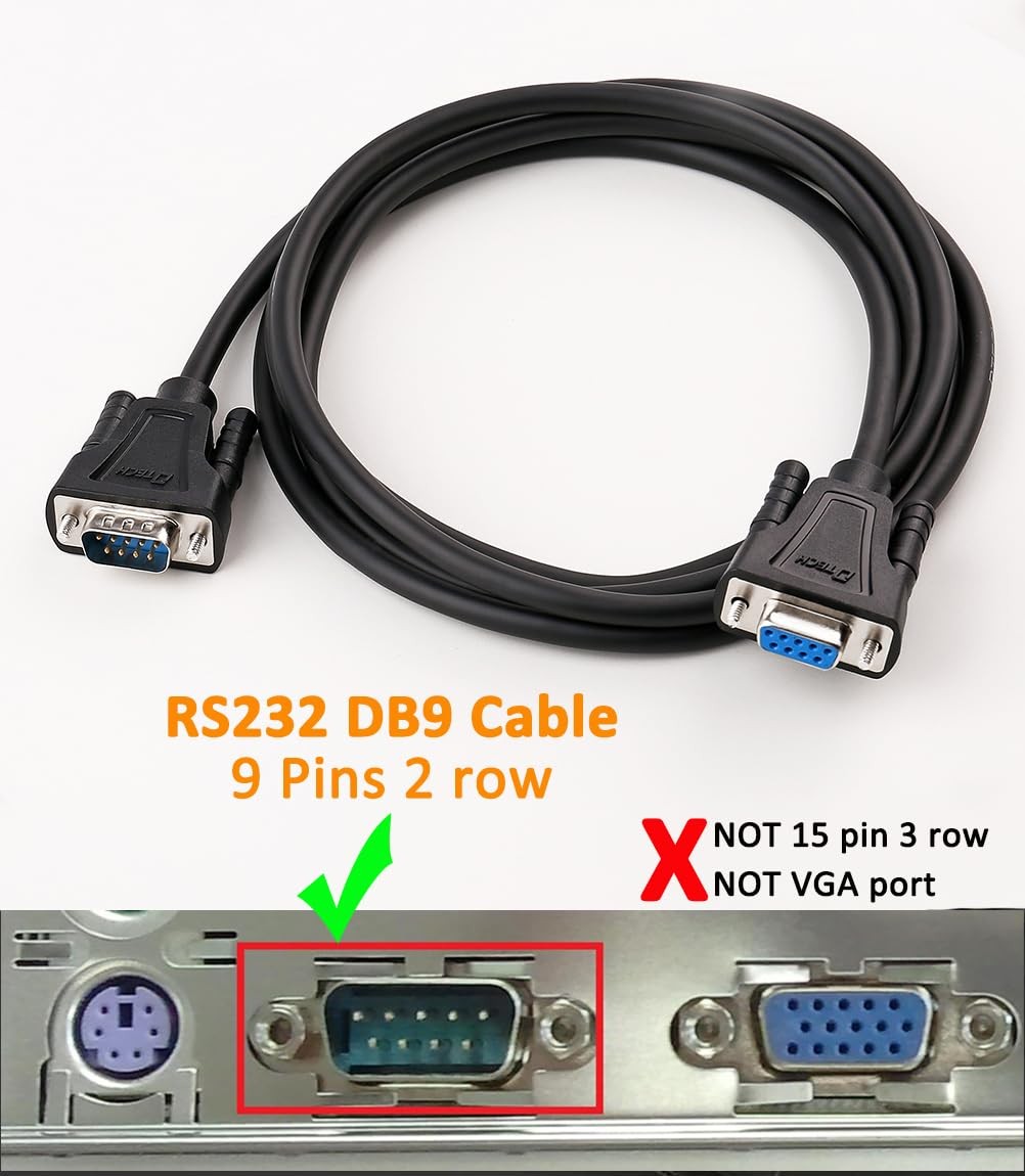 DB9 RS232 Serial Cable Male to Female Extension Null Modem Black Fits 15 FT