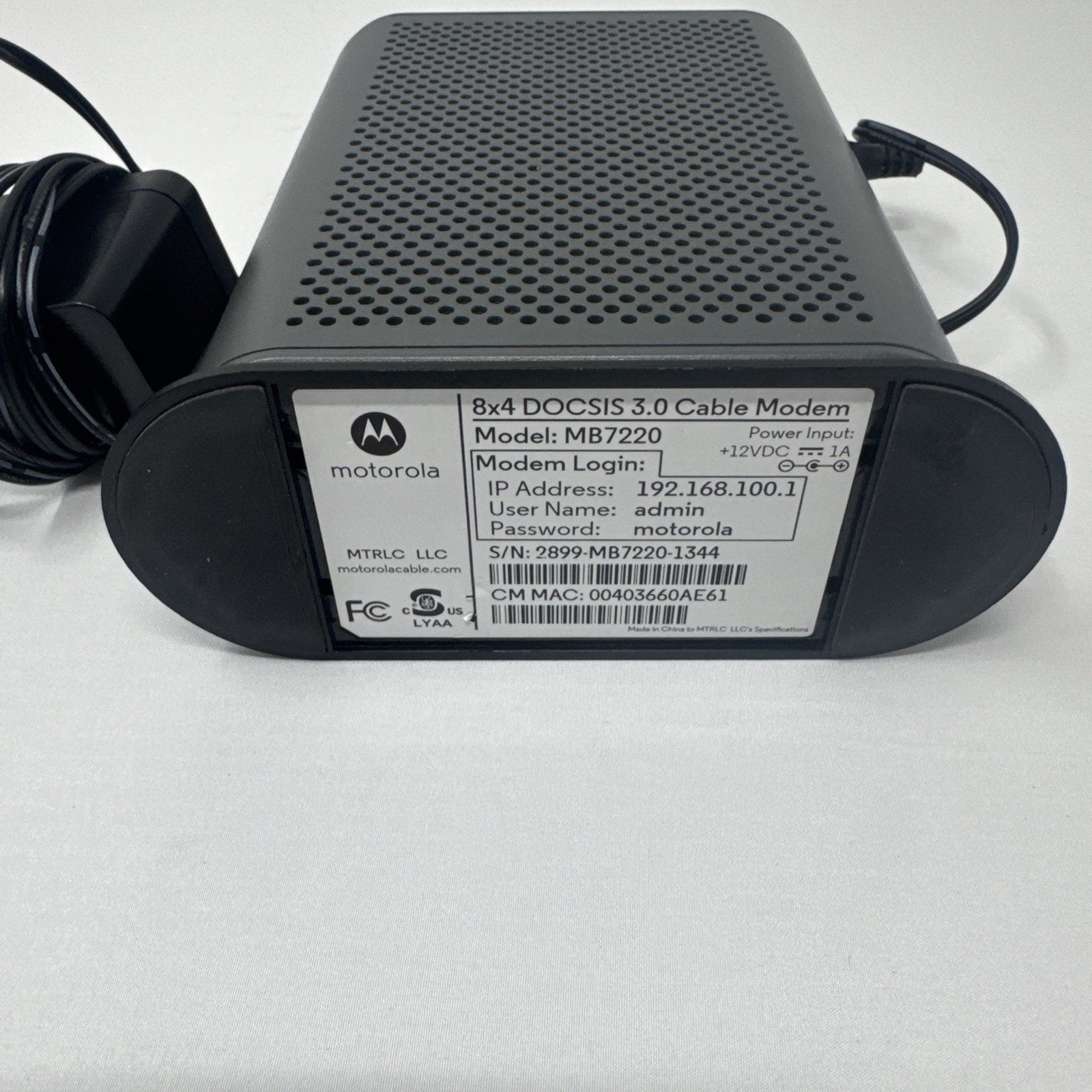Motorola MB7220 DOCSIS 3.0 Cable Modem Tested Works