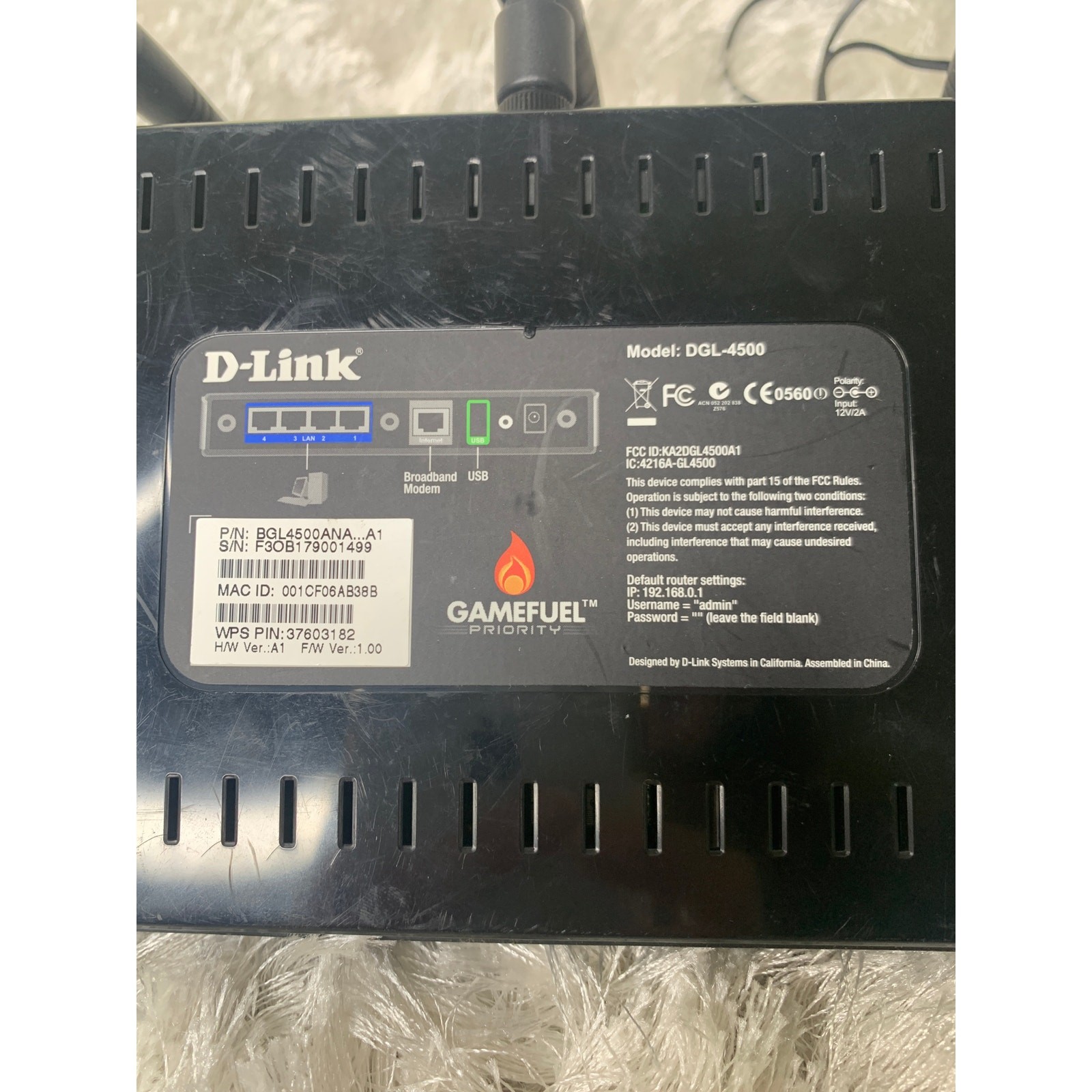 D Link GamerLounge Modem DGL-4500 Preowned See Pics