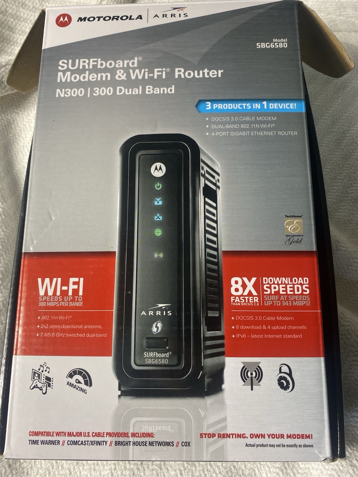 ARRIS Motorola SURFboard SBG6580 Modem & Wi-Fi Router N300 Dual Band w/ Adapter