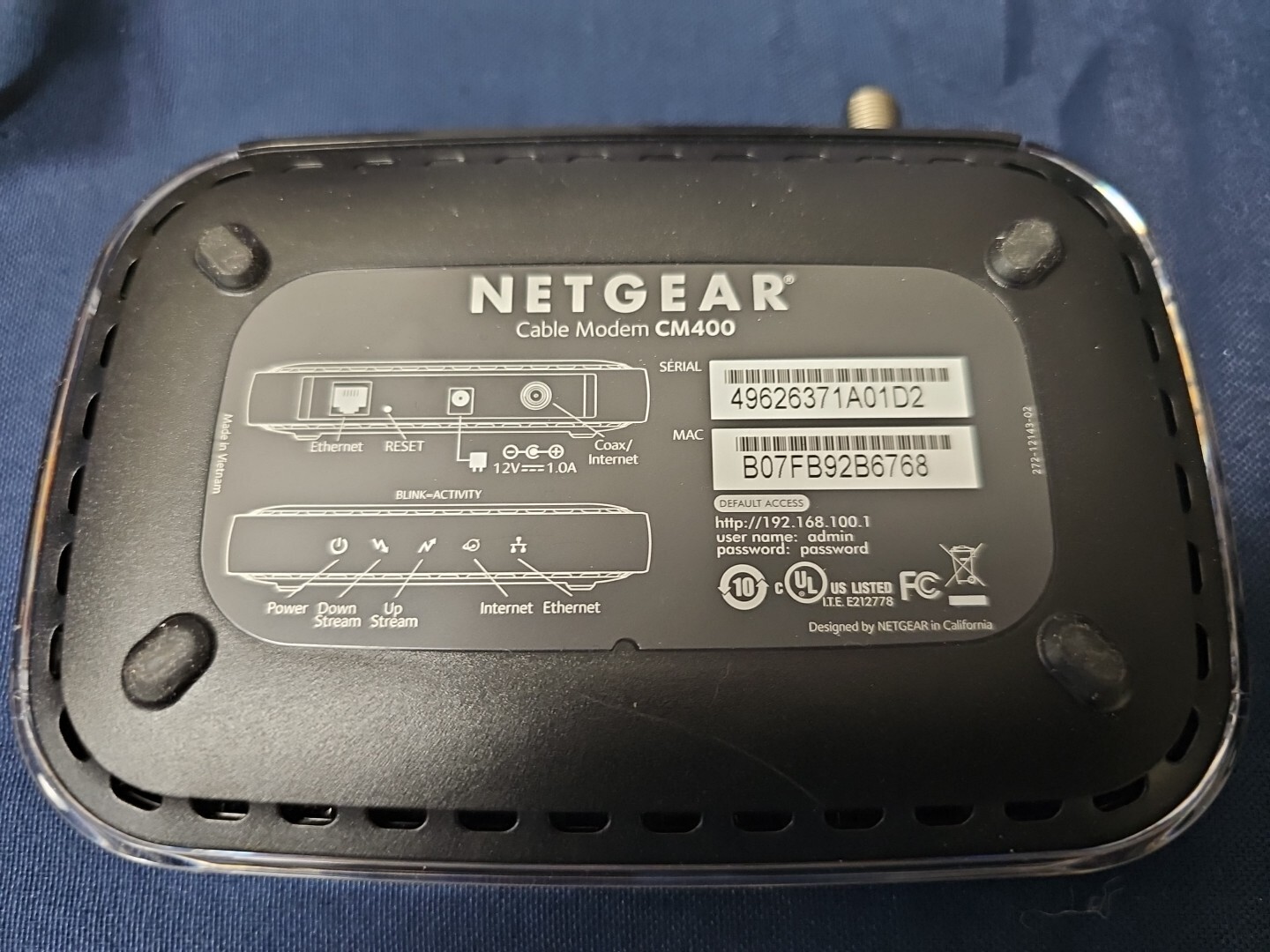NETGEAR CM400 Cable Modem No Stand