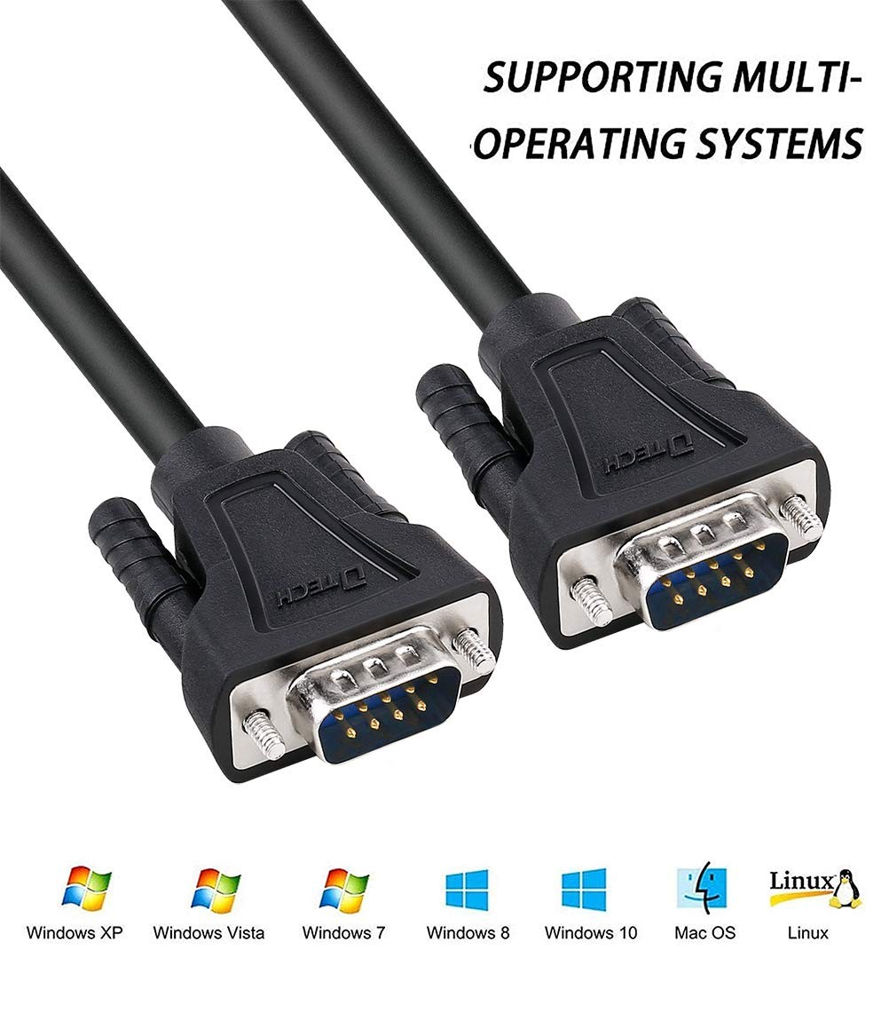 10ft RS232 Serial Cable DB9 Null Modem Male to Male Cord Simple Cross TX RX line
