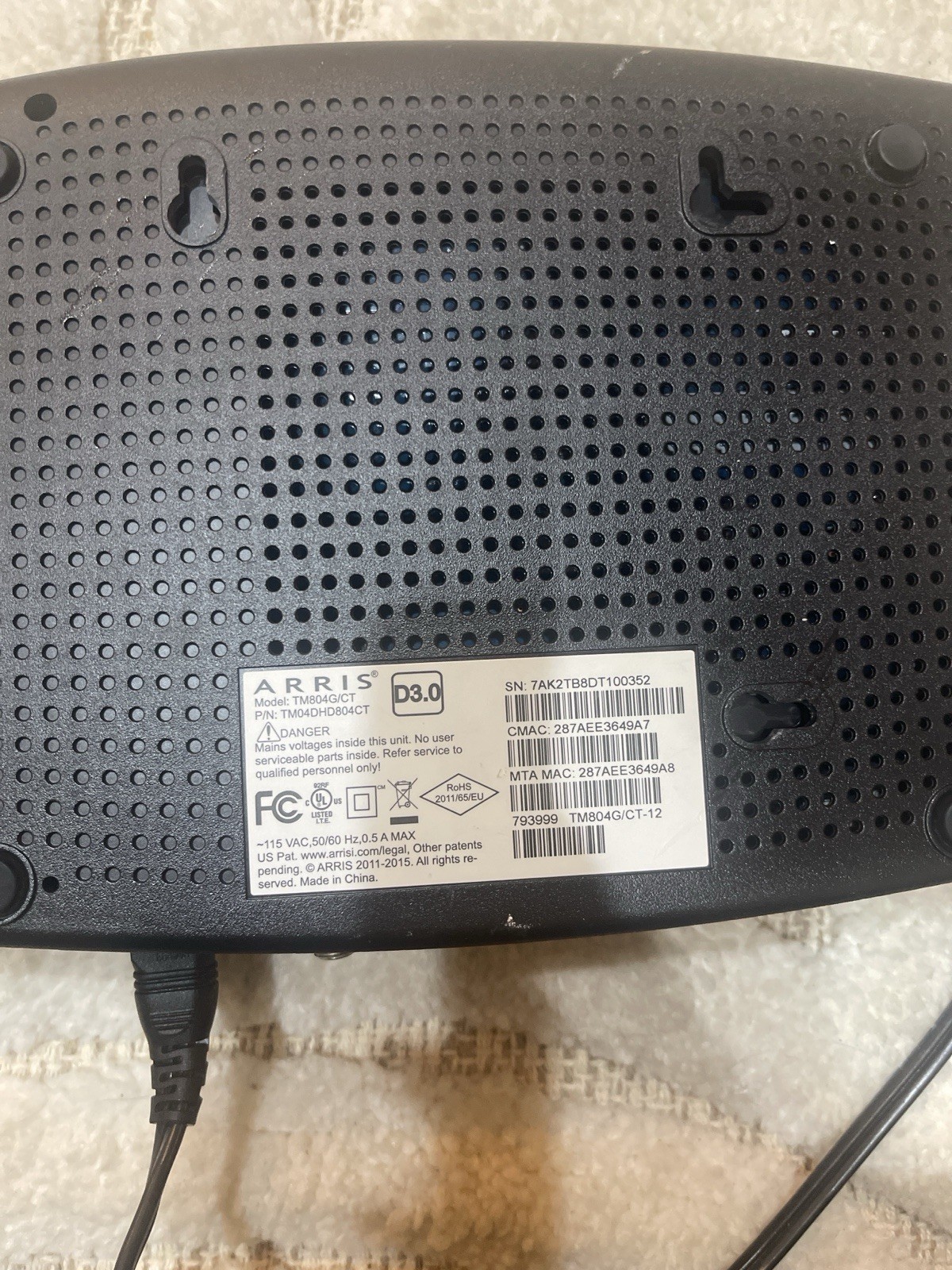 ARRIS Touchstone TM804G/CT 3.0 Internet Telephone, Telephony Modem L14