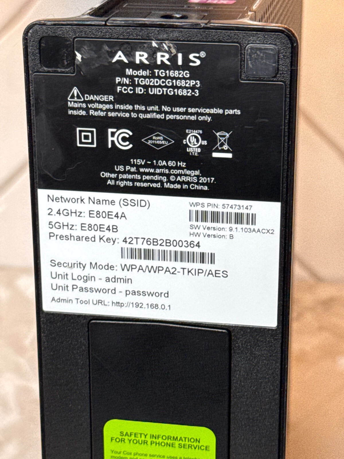ARRIS Panoramic Wireless Modem Router TG1682G Black