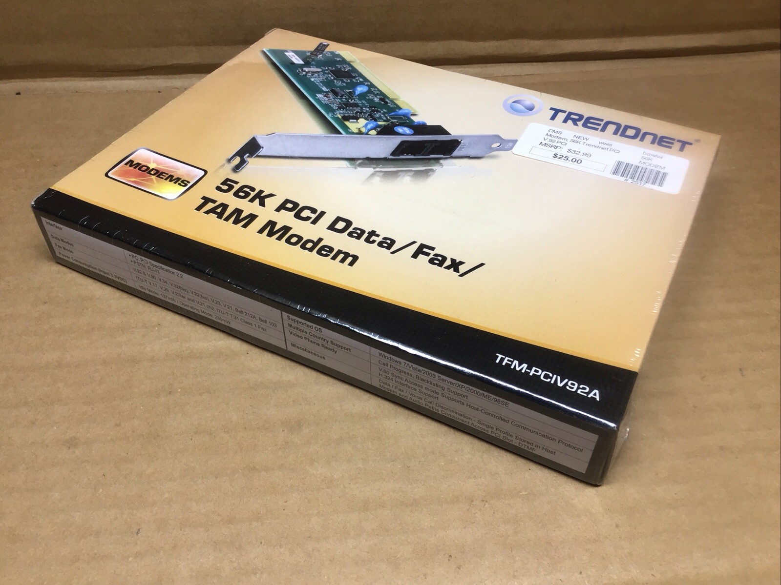 New Sealed Trendnet 56K High Speed Internal PCI Modem Data Fax TAM Modem