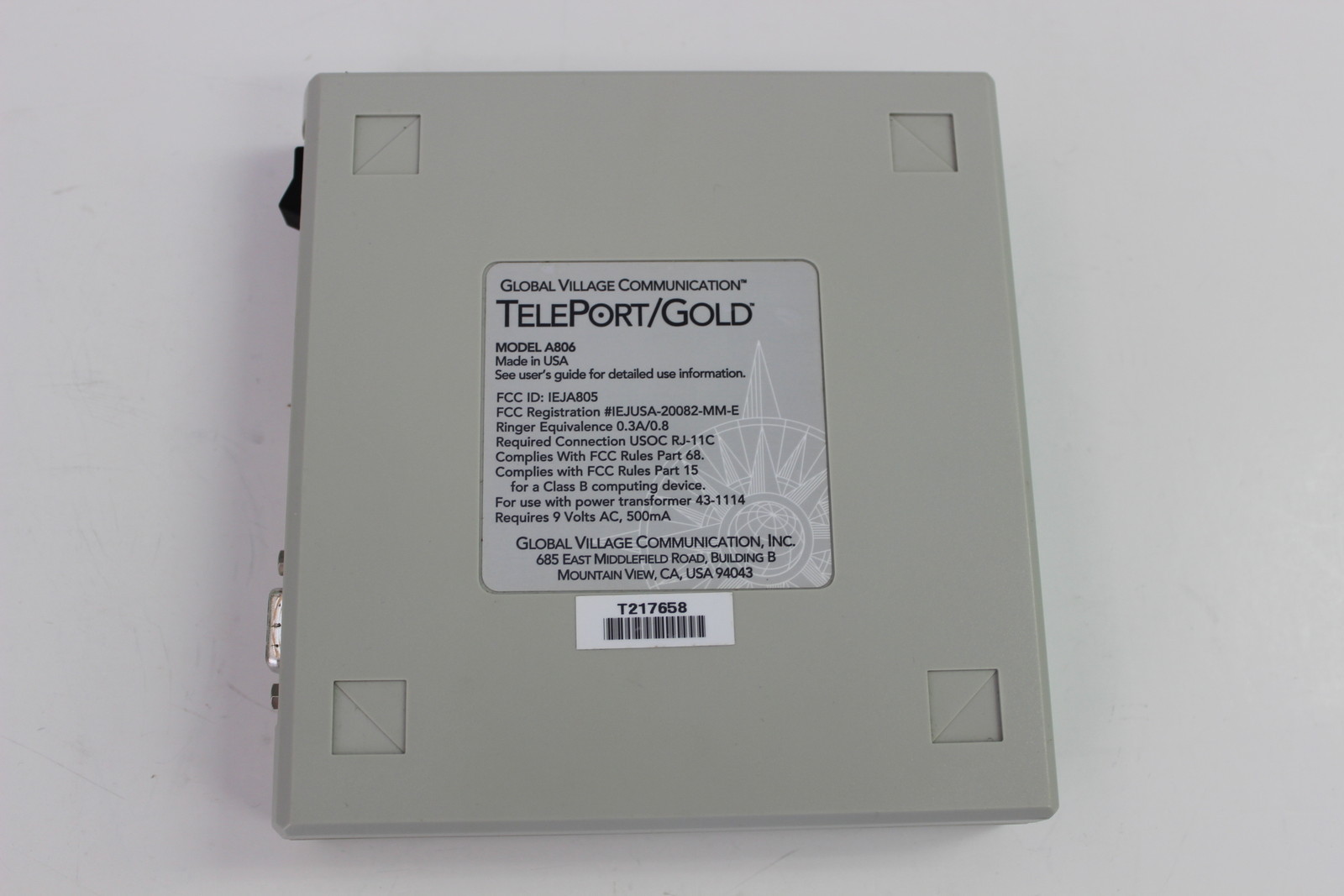 GLOBAL VILLAGE A806 TELEPORT GOLD MODEM WITH AC WITH WARRANTY