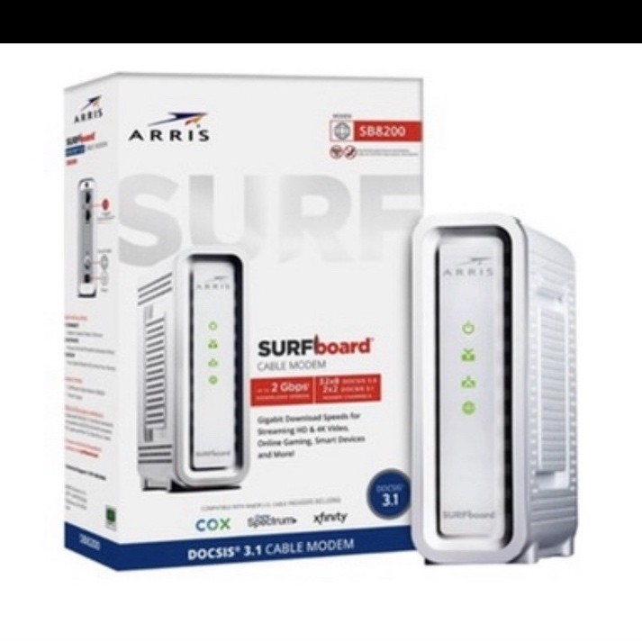 ARRIS SURFboard SB8200 DOCSIS 3.1 Cable Modem White Gigabit Multi-Gig Ports