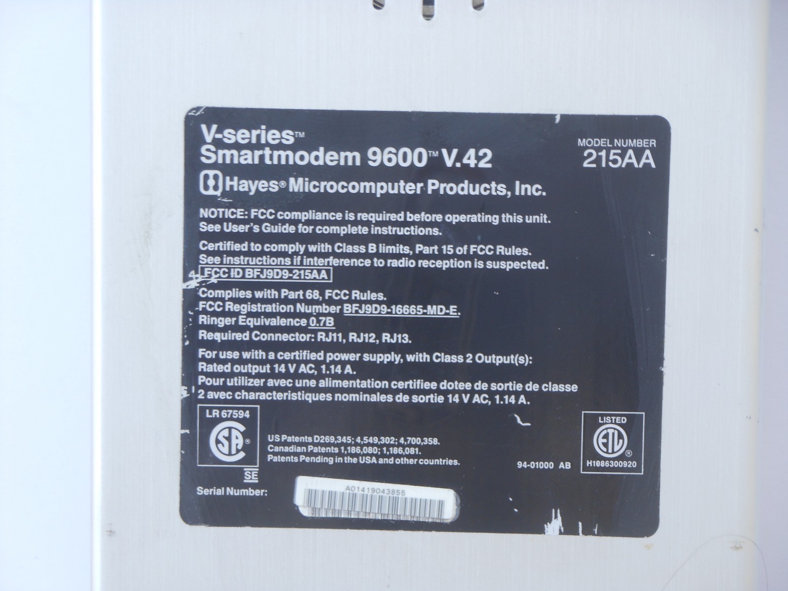 HAYES 215AA SMARTMODEM 9600 EXTERNAL MODEM “TESTED”
