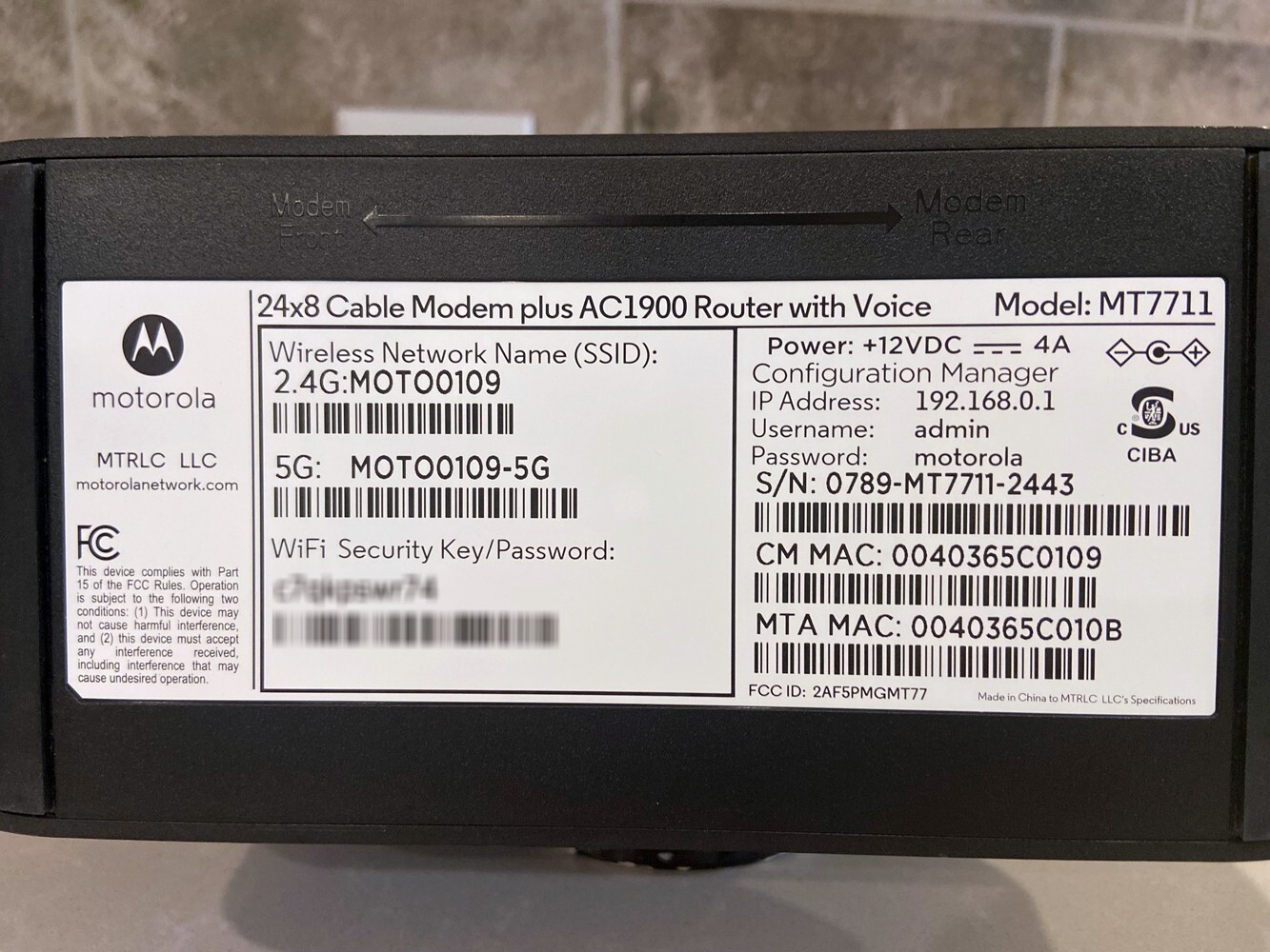 Motorola MT7711 24X8 Cable Modem/Router with Two Phone Ports, DOCSIS 3.0 Modem,