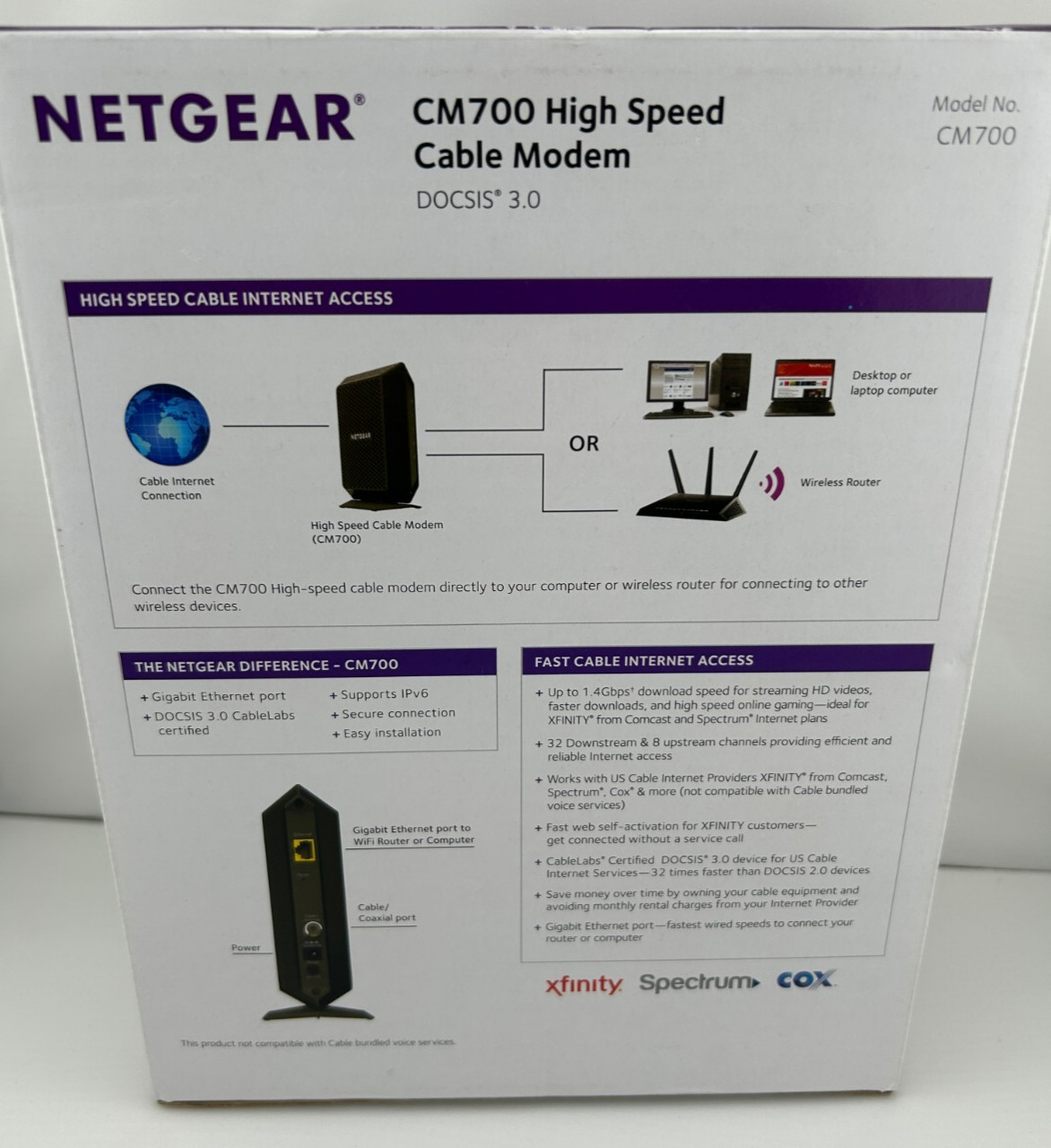 Used NETGEAR CM700 High Speed Cable Modem DOCSIS 3.0,Up to 1.4gbps
