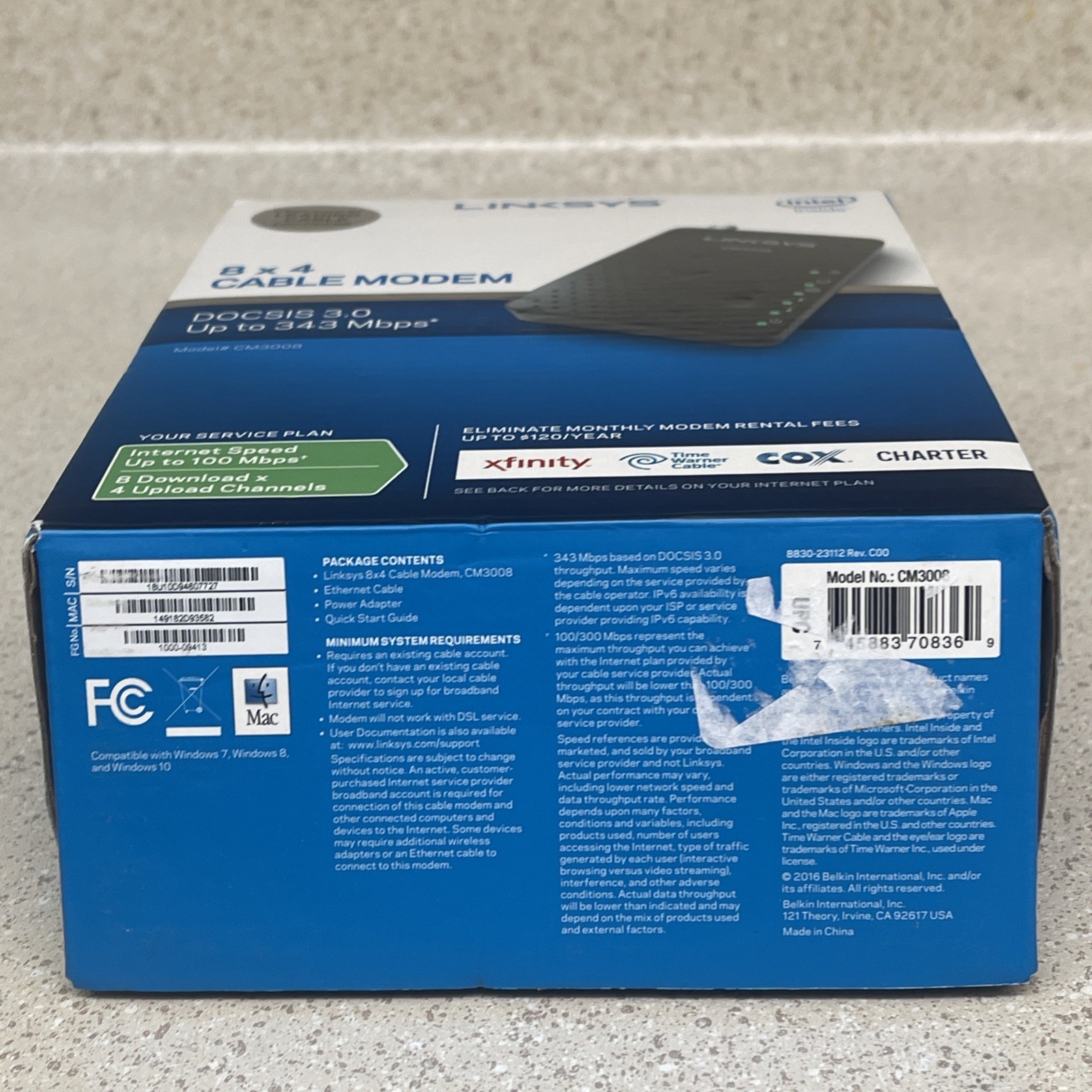 LINKSYS CM3008 8 x 4 Cable Modem DOCSIS 3.0, 343 Mbps New Open Box