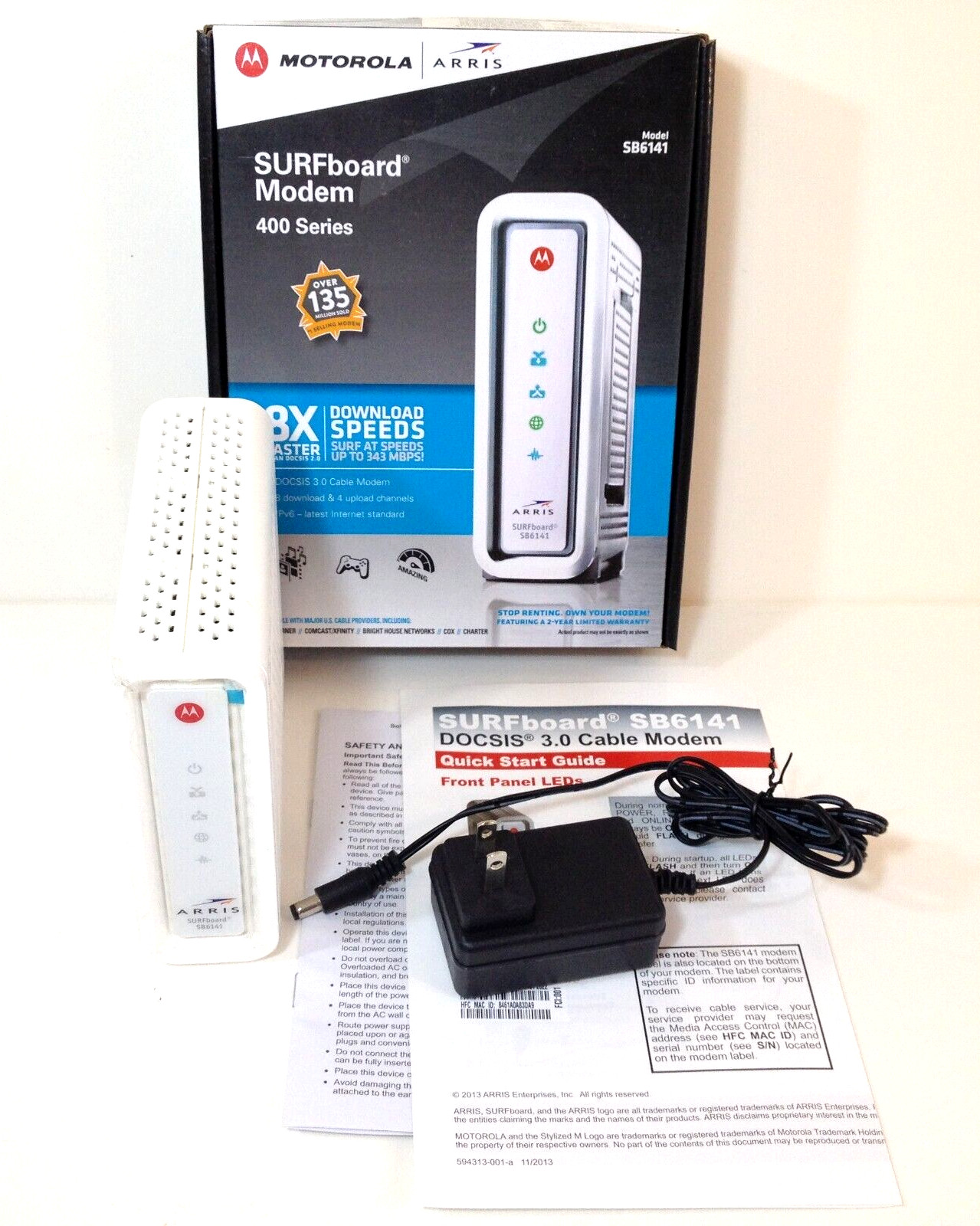 ARRIS SURFboard SB6141 Motorola Surf Board Modem 400 Series with Power Cable