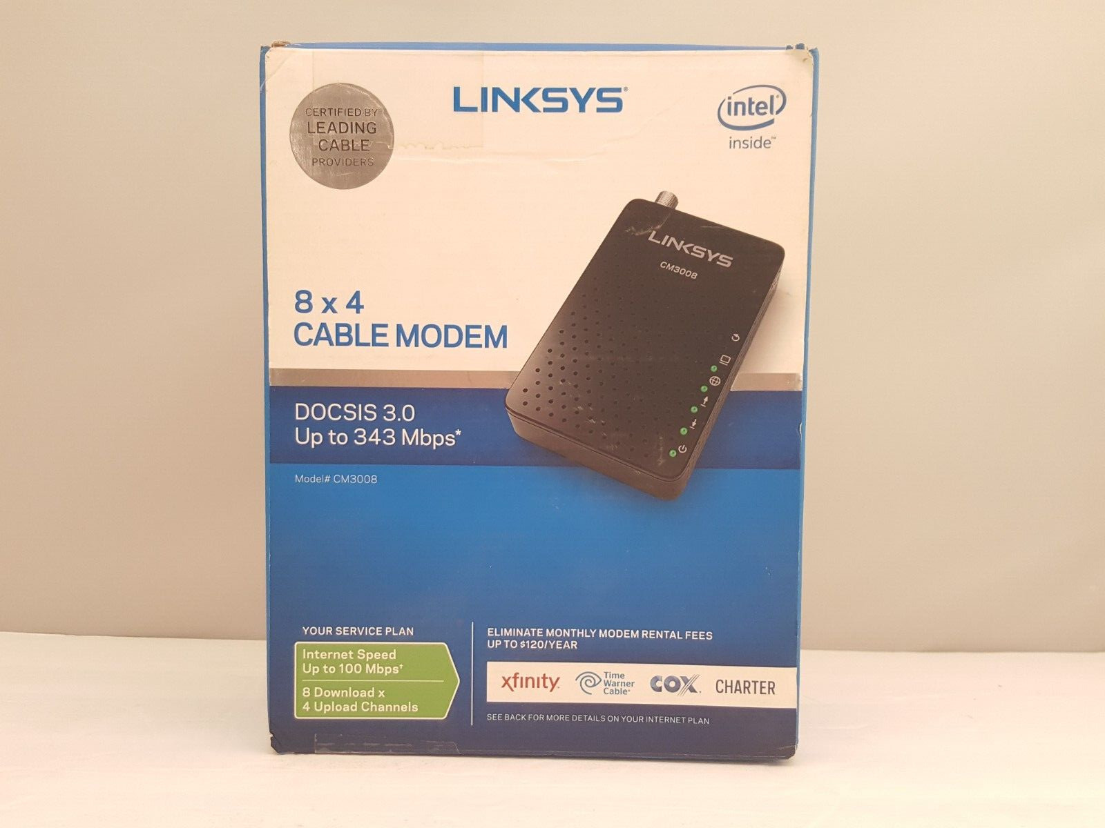 LINKSYS 8 x 4 Cable Modem | 8 x 4 Bonded Channels | DOCSIS 3.0 | CM3008 | USED
