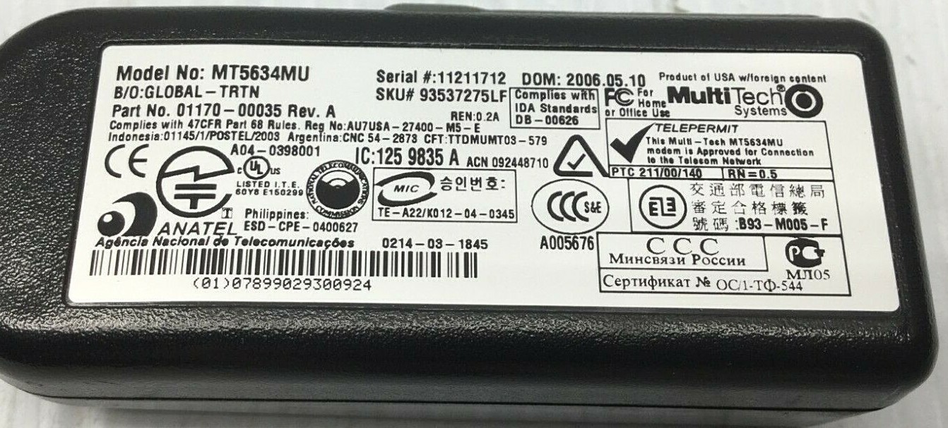 MULTITECH MULTIMOBILE USB 01170-00035 MT5634MU 56K DATA/FAX MODEM