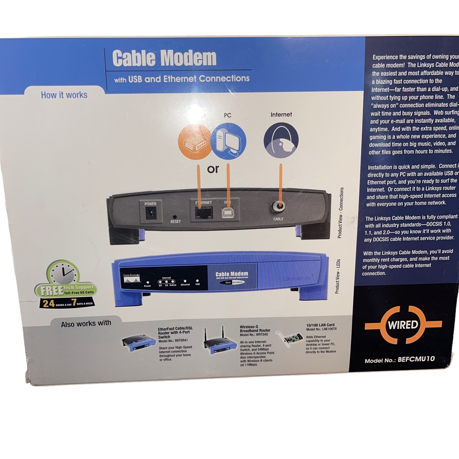 LINKSYS Cable Model with USB & Ethernet Connections – Model BEFCMU10