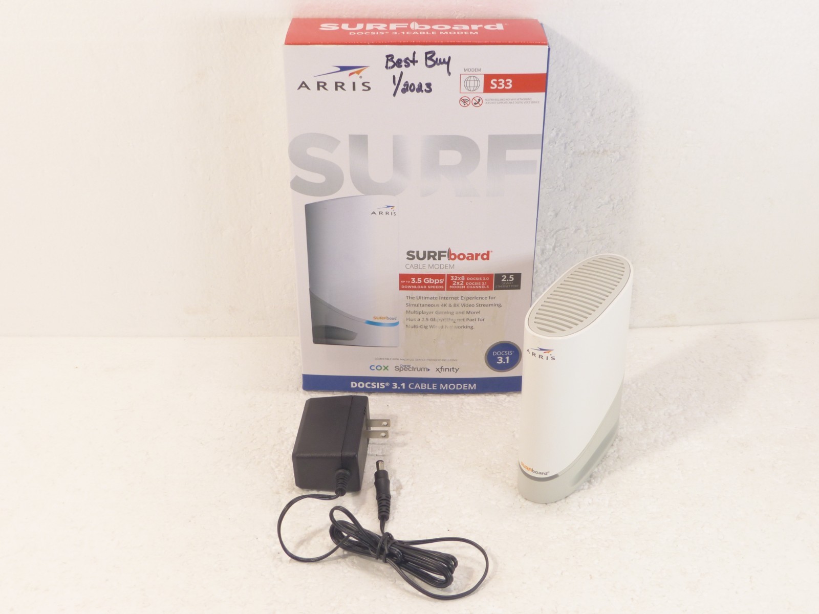 ARRIS SURFboard S33 DOCSIS 3.1 2.5Gbps Cable Modem White w/ Box, Power Adapter