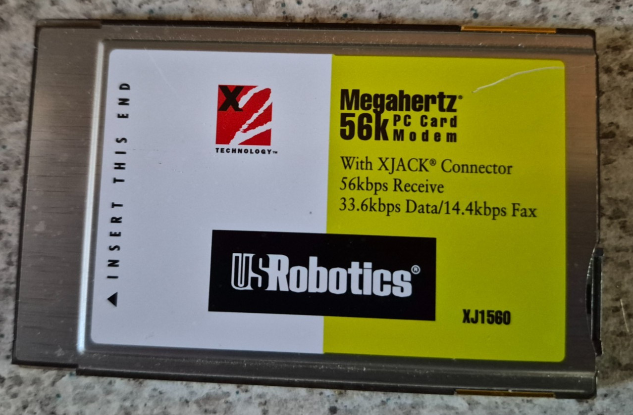 US Robotics Megahertz 56k PC Card Modem XJ1560 with xjack connector