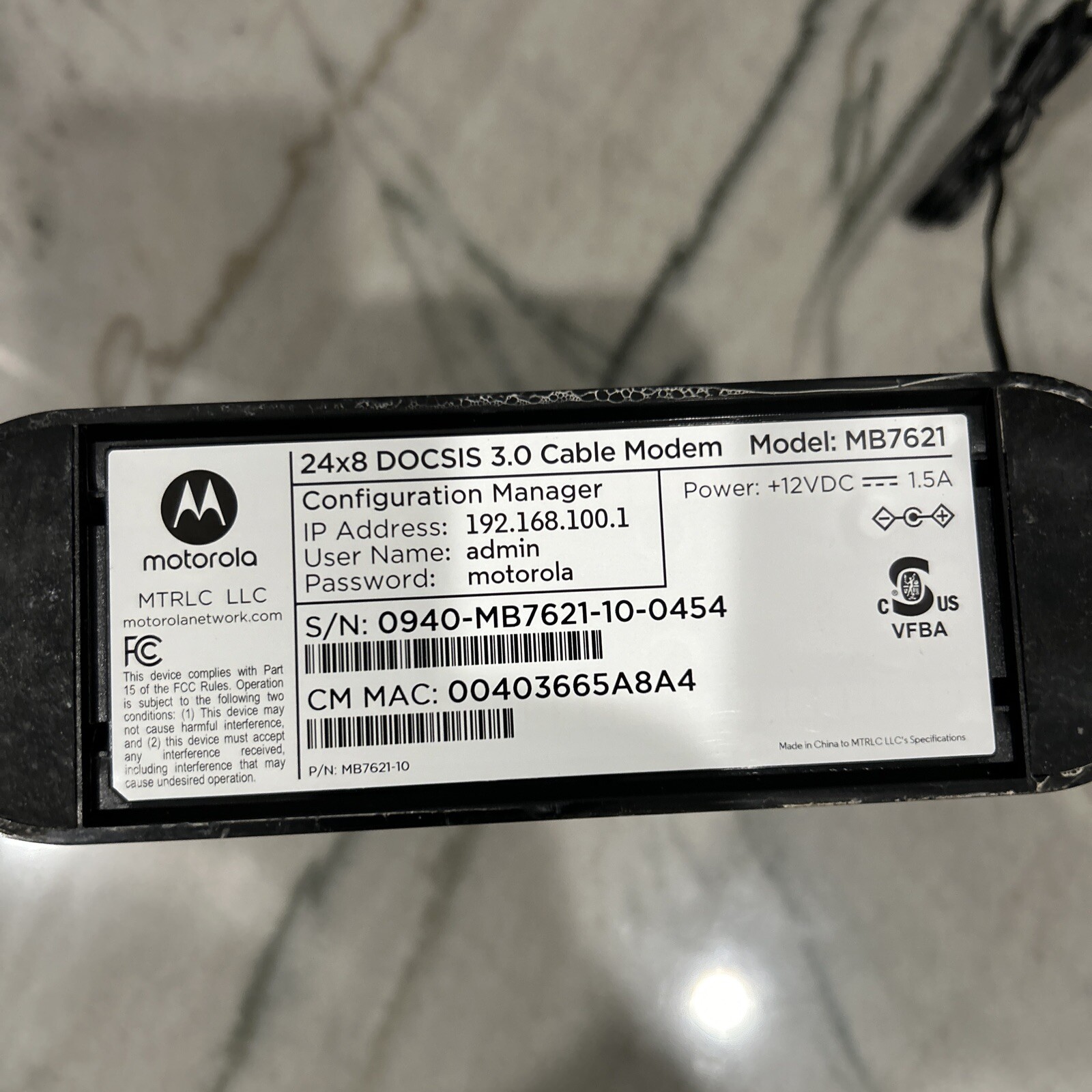 Motorola MB7621-10 1000 Mbps Modem