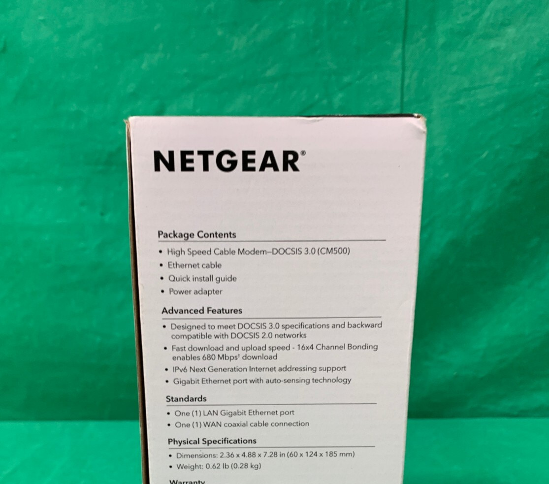 Netgear CM500-1AZNAS DOCSIS 3.0 High Speed Cable Modem