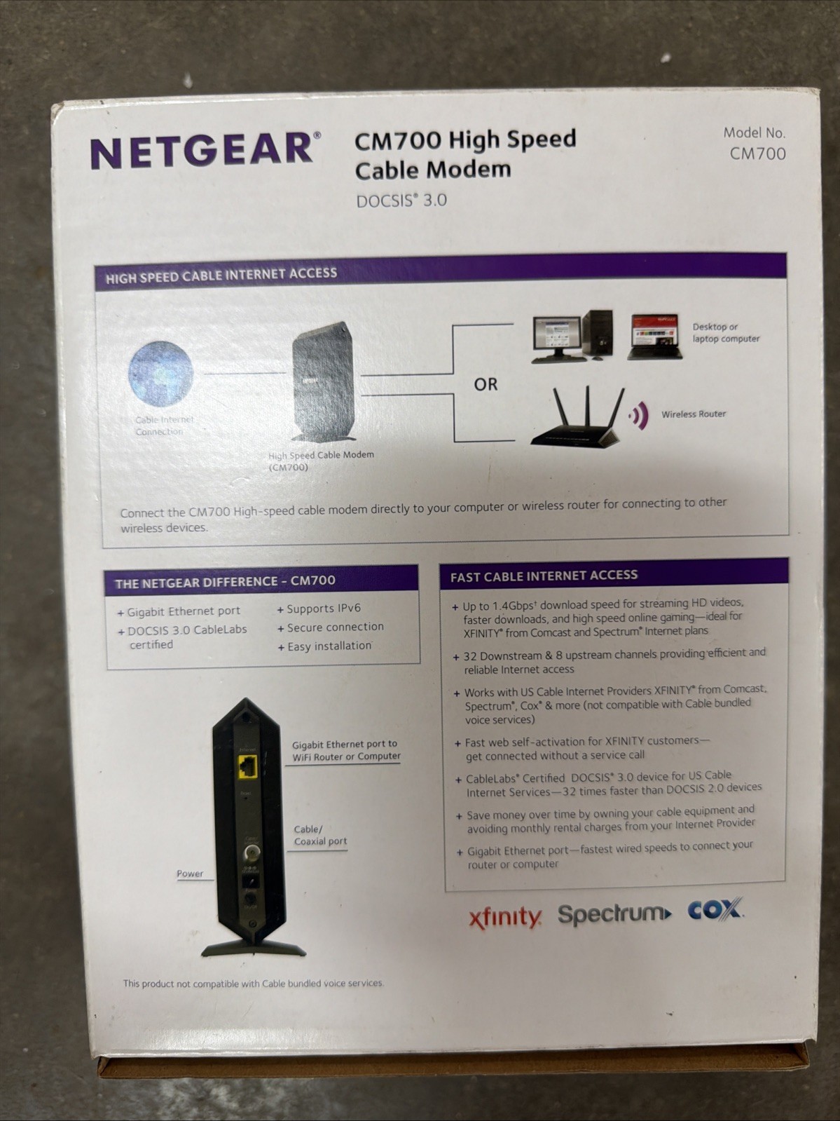 NETGEAR CM700 Cable Modem 800Mbps DOCSIS 3.0Black,UpTo 1.4Gbps32x8ChannelBonding