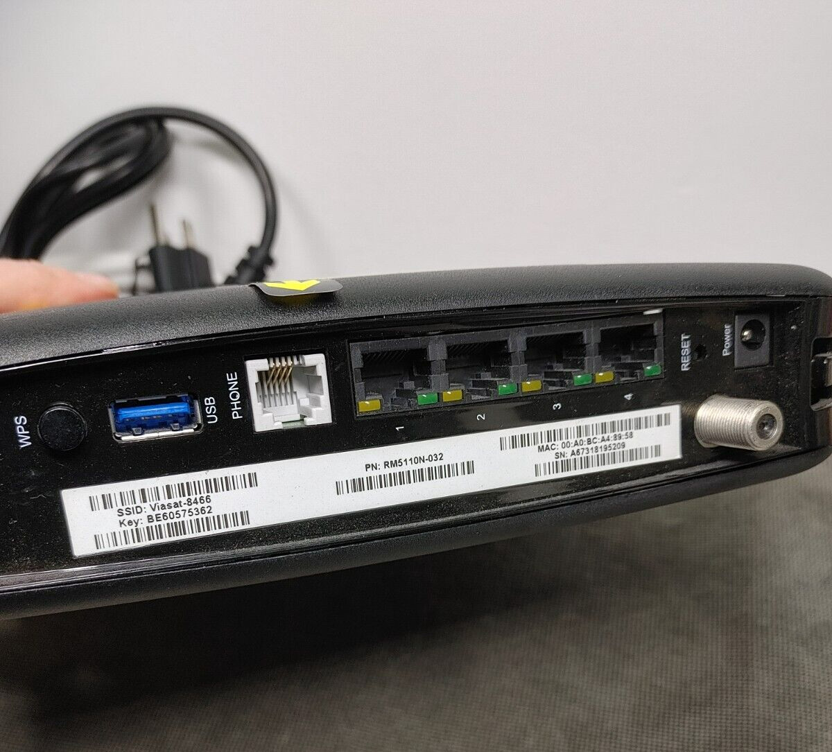 ViaSat Satellite Modem Router RM5110 w/ OEM Power Supply & Cable