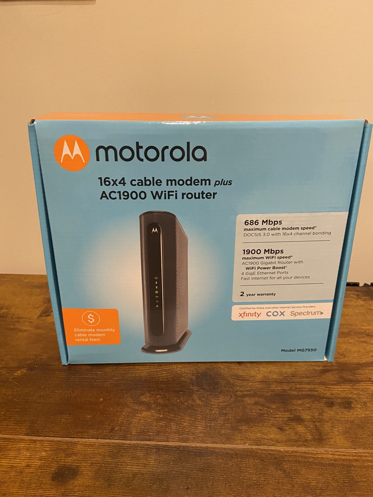 Motorola MG7550 16X4 Cable Modem & AC1900 WiFi Router Combo with Power Cord