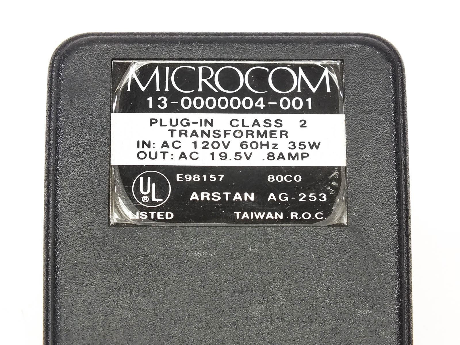 Microcom 13-0000004-001 19.5 or 20 VAC Modem Power Supply – 120 VAC Input