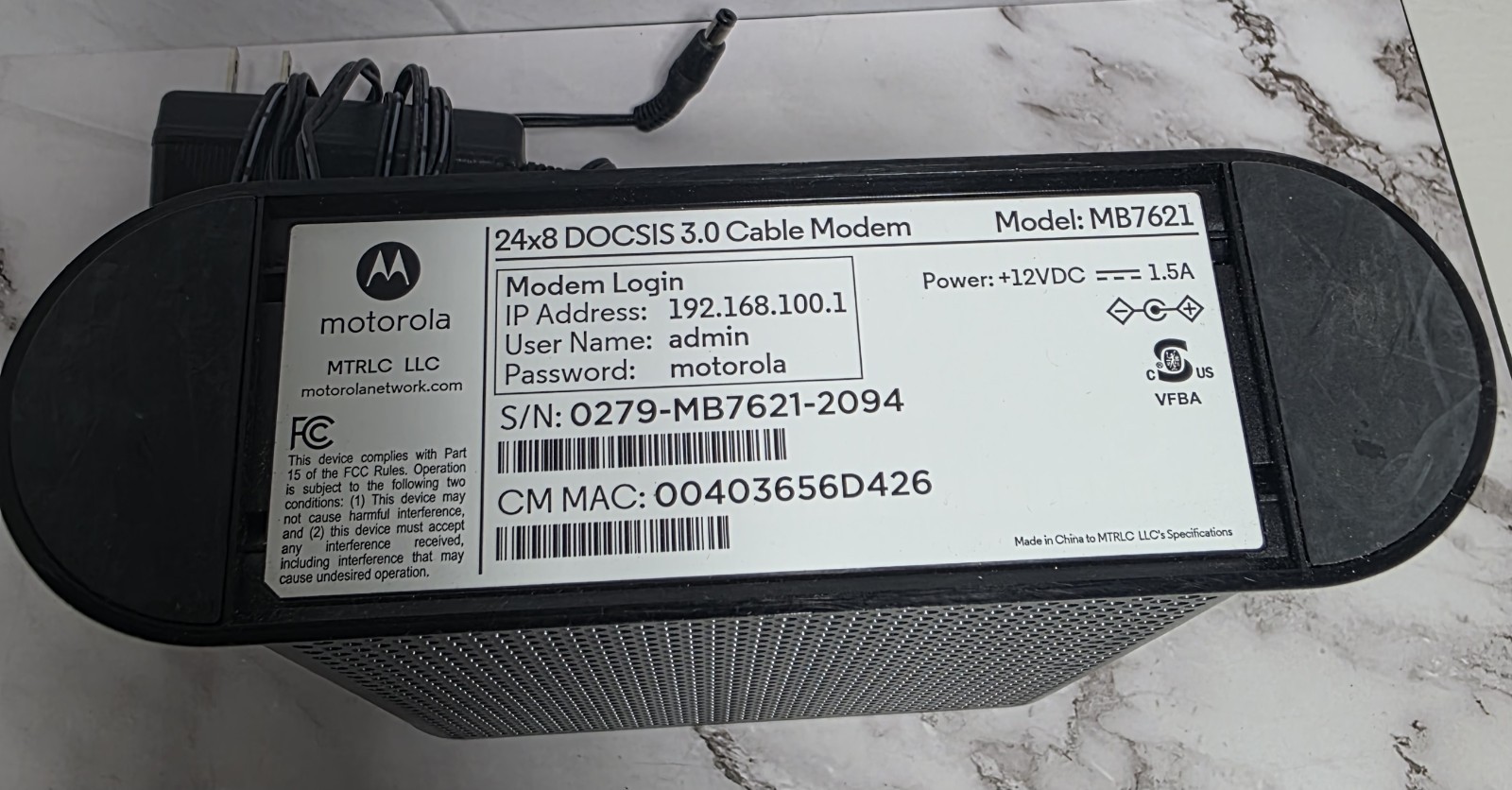 Motorola MB7621 Cable Modem | Pairs with Any WiFi Router up To 900 Mbps