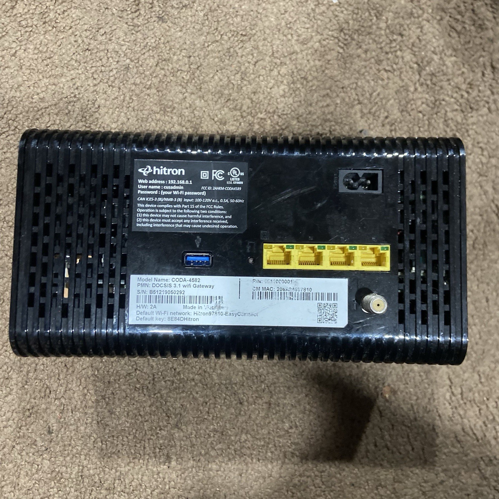 Hitron Coda-4582 DOCSIS 3.1 Cable Modem Router