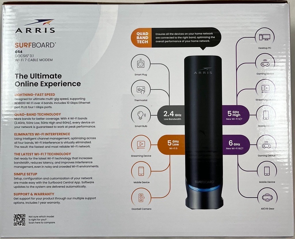 New Arris G54 SURFboard® DOCSIS® 3.1 Gigabit Modem & Wi-Fi® 7 Router sealed