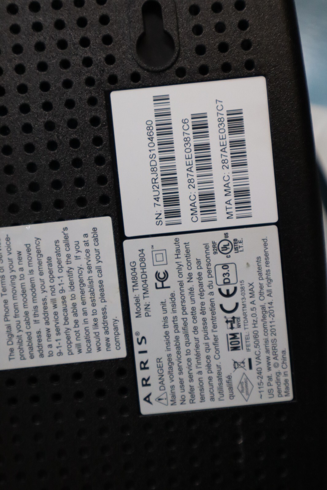 ARRIS Touchstone TM804G 3.0 Internet Telephone, Telephony Modem