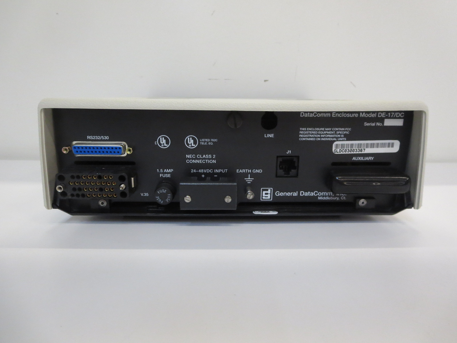 GENERAL DATACOMM DC 500F/AXR-48VDC MODEM ENCLOSURE MODEL DE-17/DC; 48 VDC