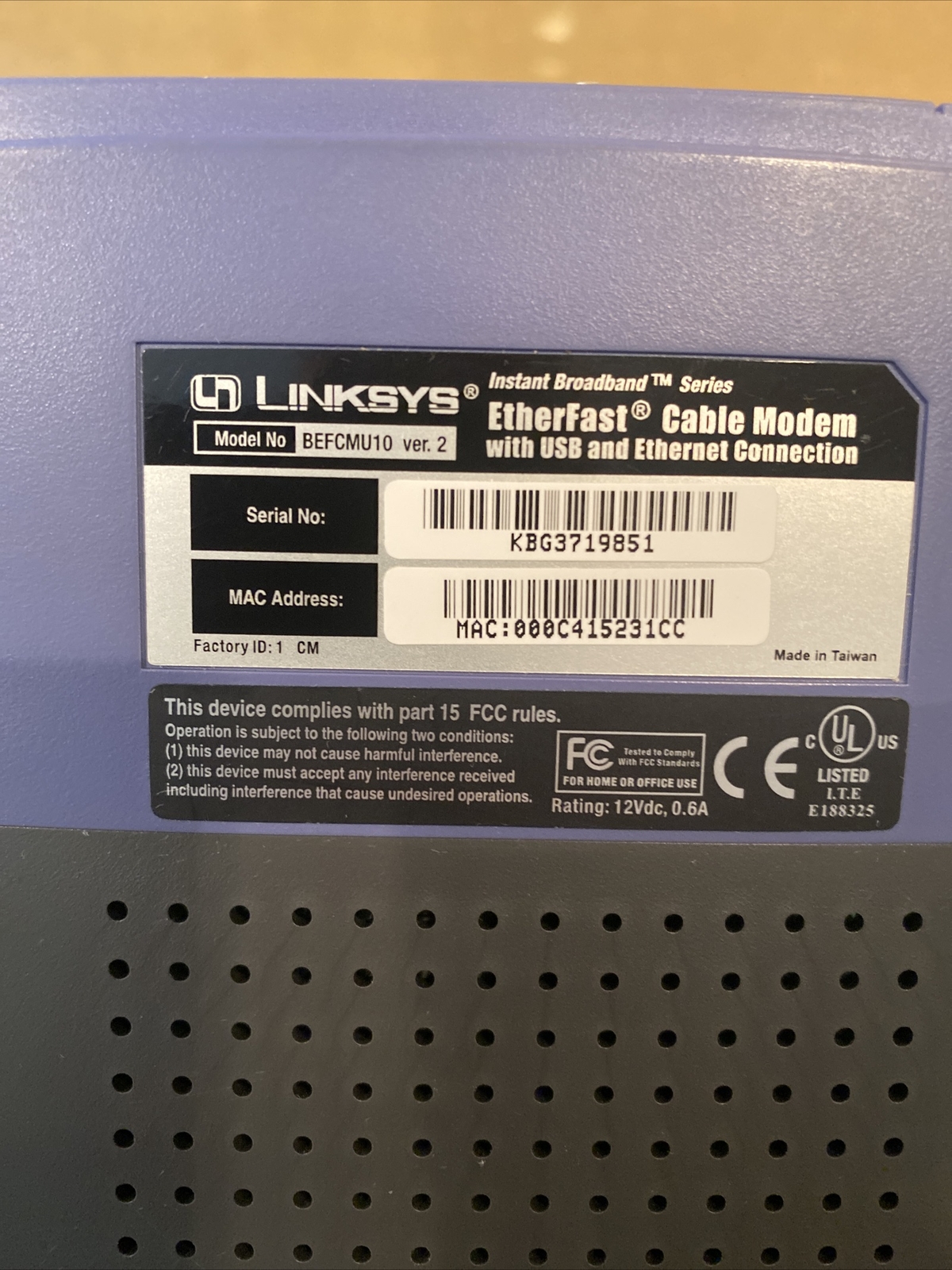 Linksys BEFCMU10 Cable Modem – Etherfast With USB And Ethernet Connections