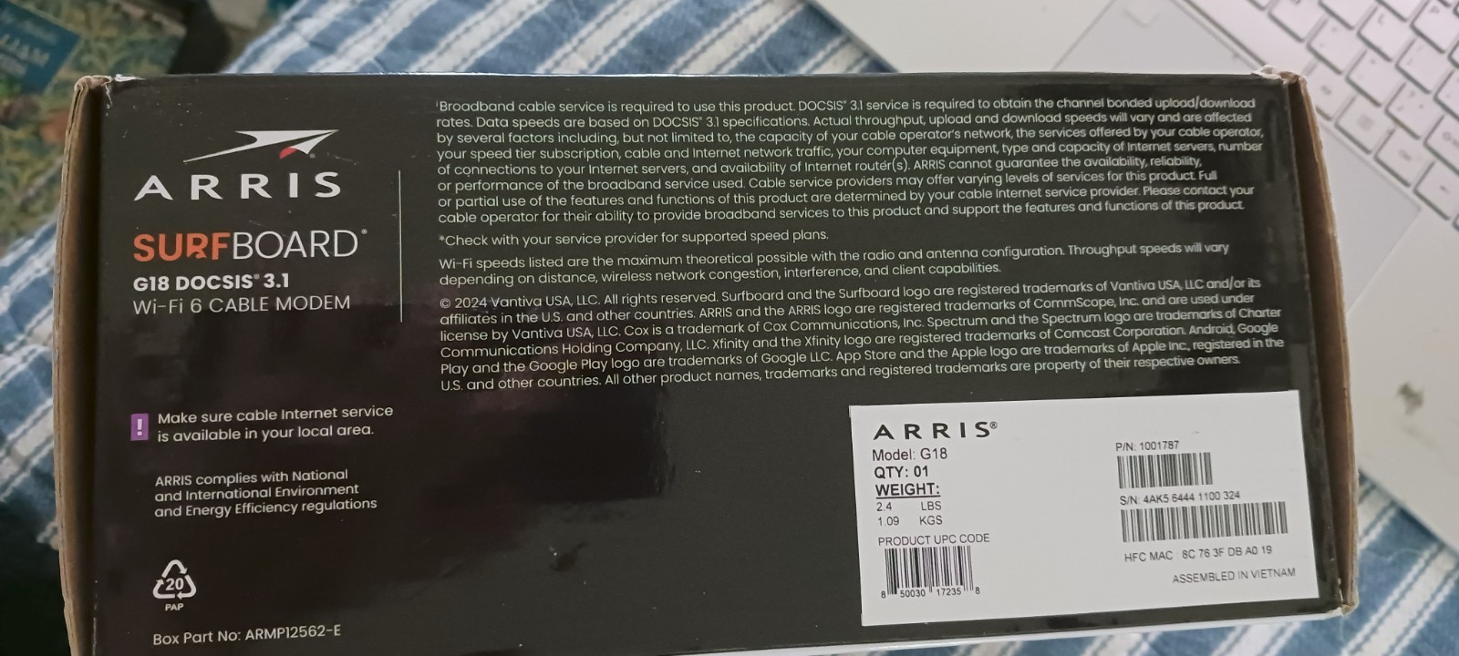 Arris G18 AX1800 WiFi 6 & DOCSIS 3.1 Cable Modem Pre Owned EXCELLENT Used Little