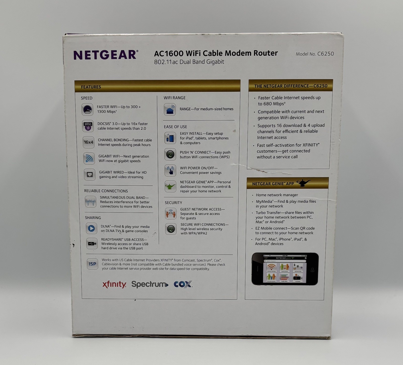 NETGEAR AC1600 WiFi Cable Modem Router C6250 Home Tech Fast WiFi TESTED WORKS