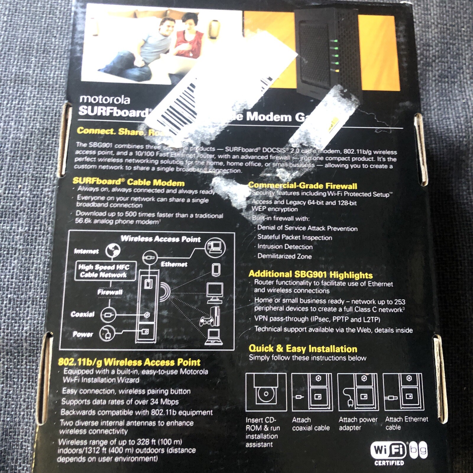 Motorola SURFboard Wireless Cable Modem Gateway SBG901 30.72 Mbps