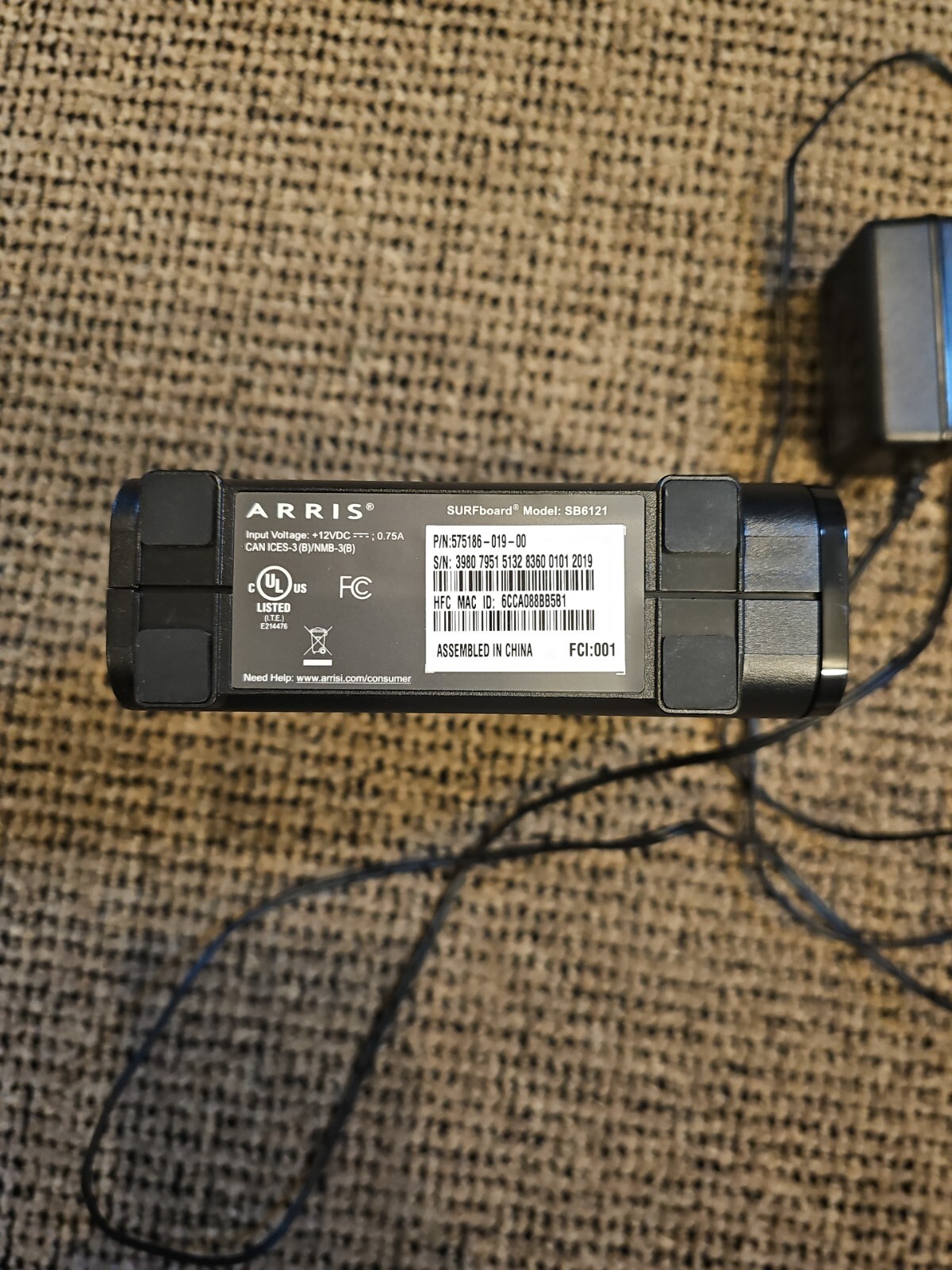 ARRIS SURFboard Docsis 3.0 Cable Modem Black SB6121 – Used