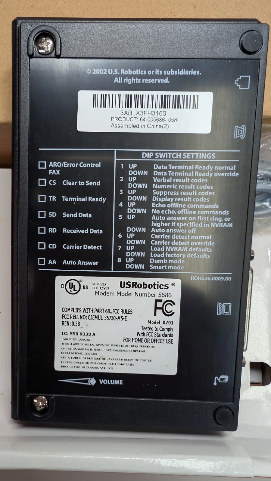 US Robotics 5686G 56K External Fax Modem V.92 Open Box