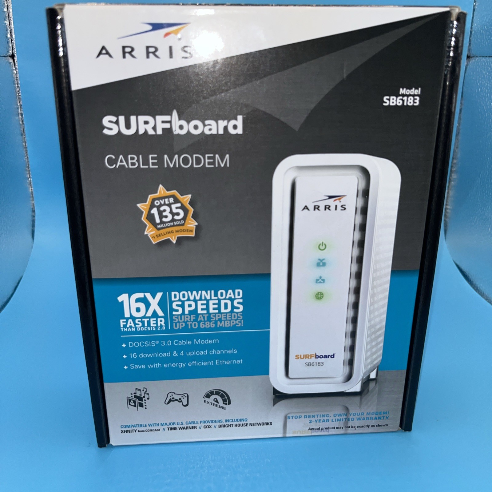 ARRIS SB6183 SURF Board 16 x 4 686 Mbps DOCSIS Speed 3.0 Cable Modem White New