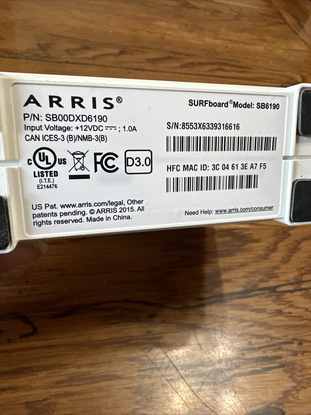 ARRIS Surfboard DOCSIS 3.0 Cable Modem White SB6190RB
