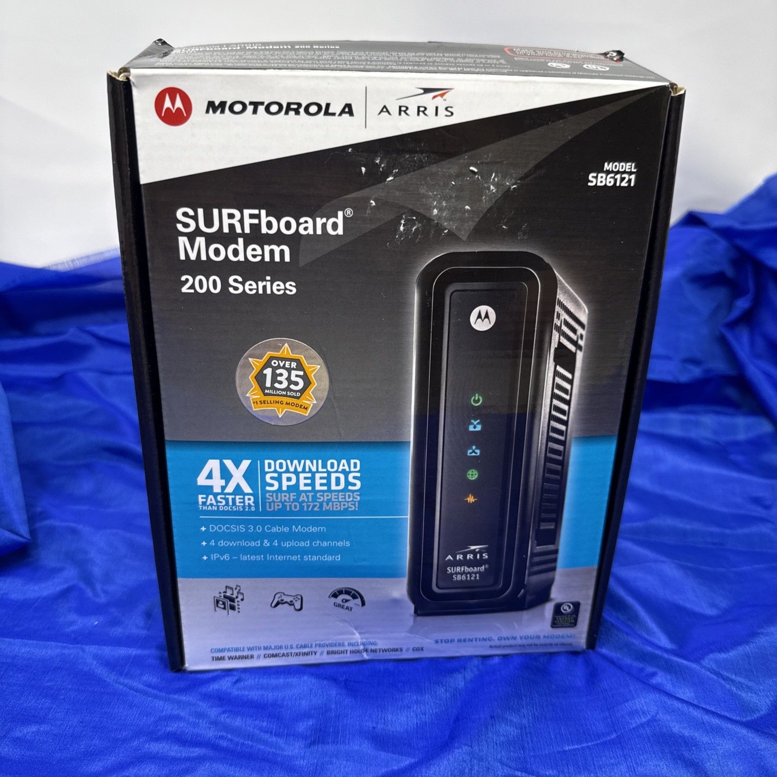 Motorola ARRIS SURFboard SB6121 4×4 DOCSIS 3.0 Cable Modem With Power Adapter