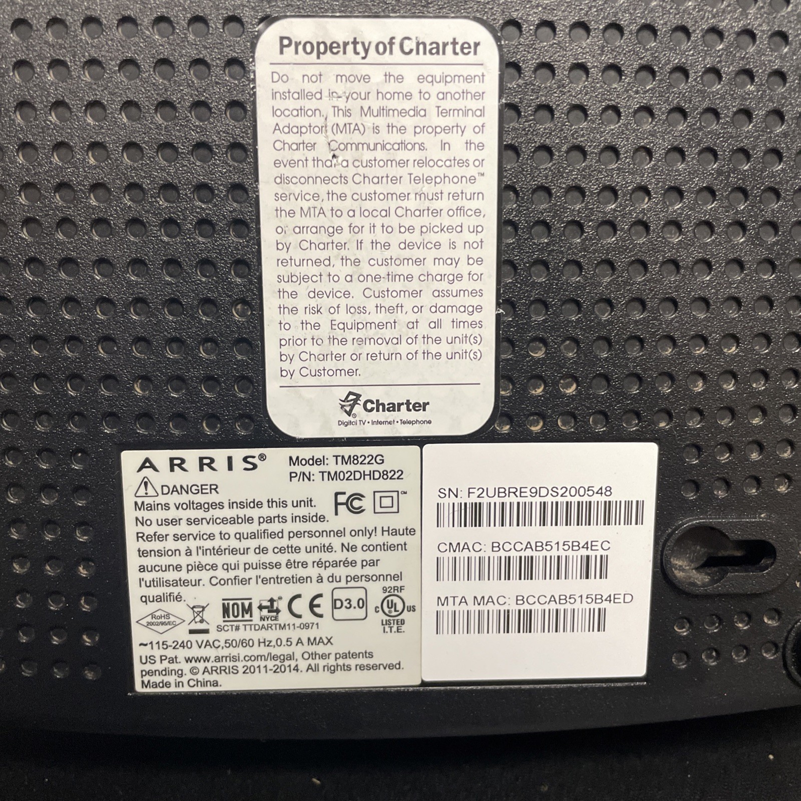 ARRIS Touchstone TM822 DOCSIS 3.0 Telephony Cable Modem ONLY – Free Ship!