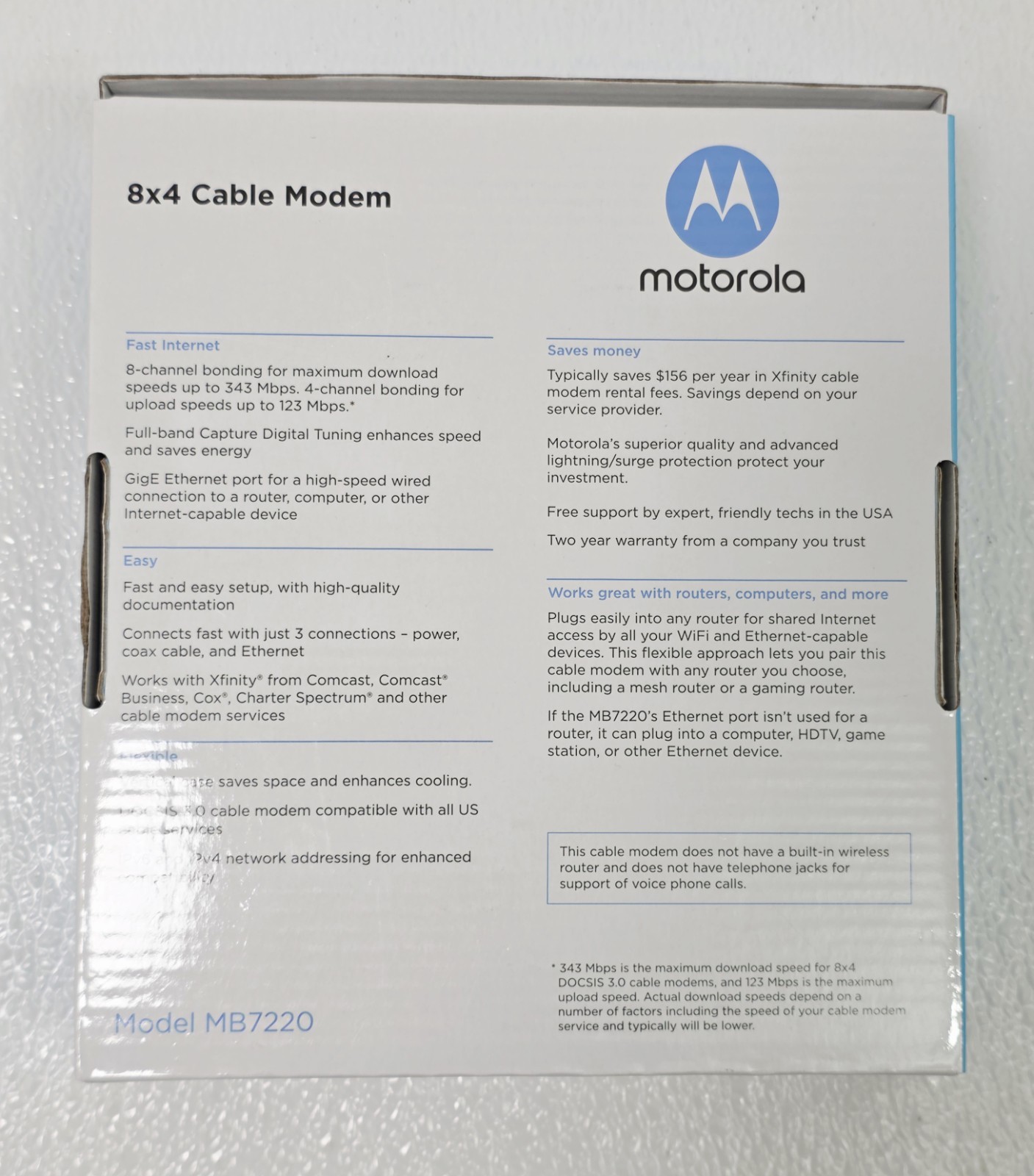 Motorola MB7220 8×4 343Mbps DOCSIS 3.0 Cable Modem