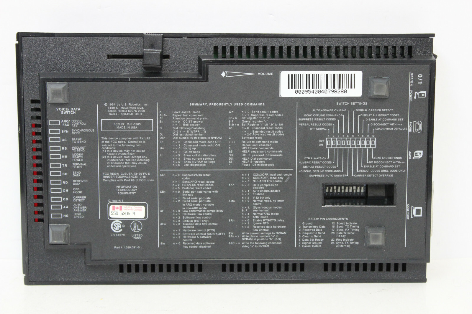 US ROBOTICS 000954-00 COURIER V.34 FAX WITH V.32 BIS MODEM CJE-0263 NO AC