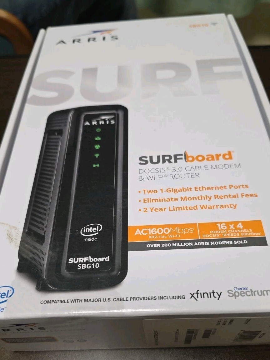 ARRIS SURFboard SBG10 DOCSIS 3.0 16×4 Gigabit Cable Modem & AC1600 Wi-Fi 5 (New)